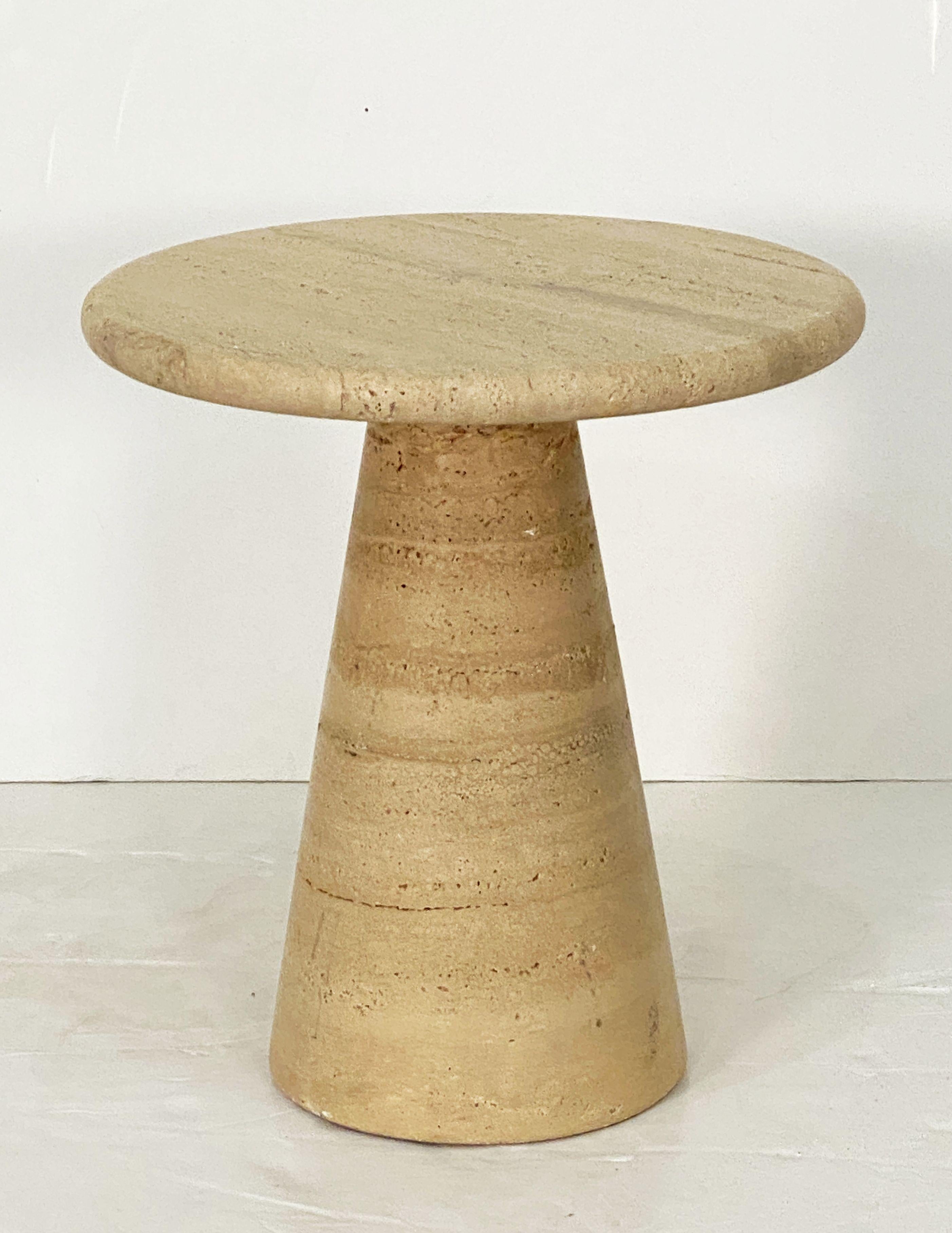 Italian Modernist Conical Table of Travertine Stone from Italy (Four Available) For Sale