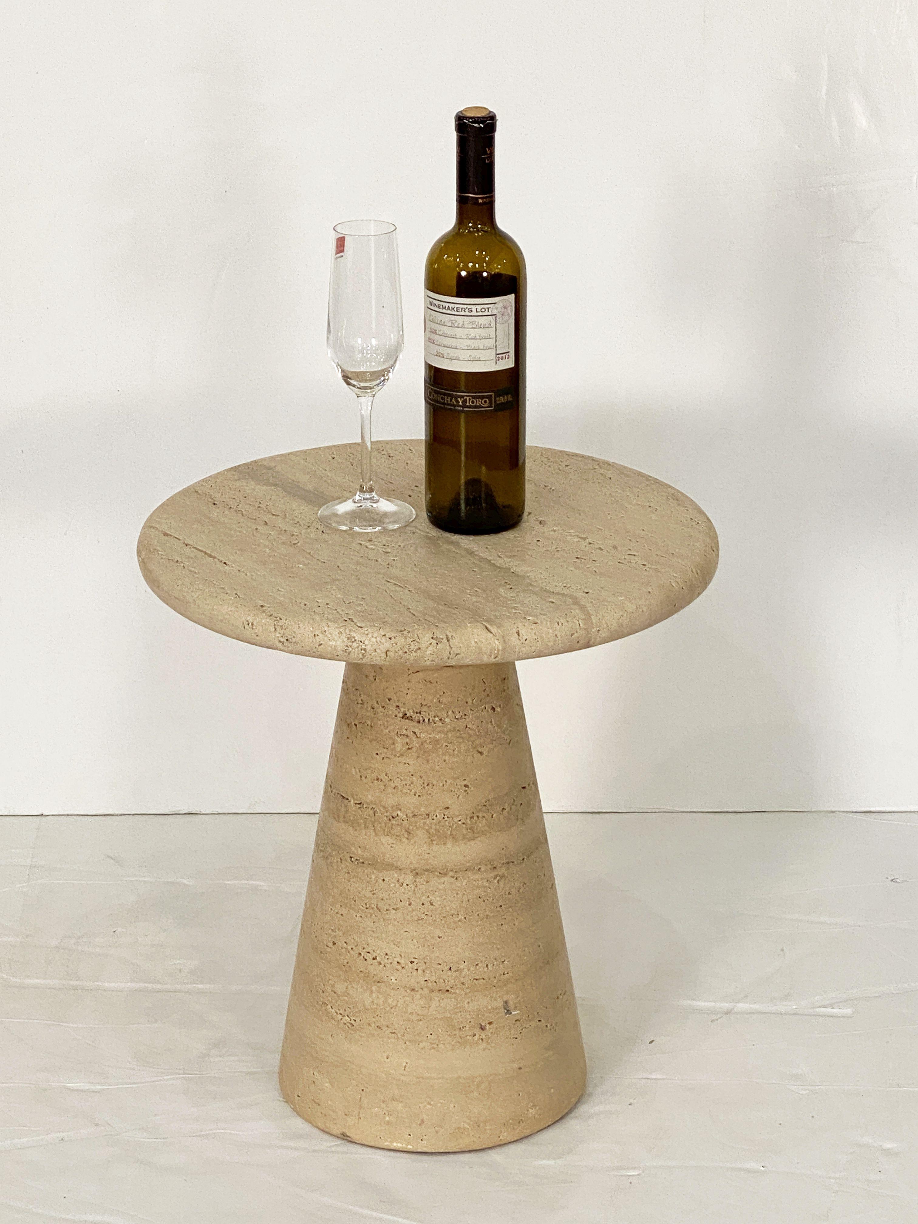 Italian Modernist Conical Table of Travertine Stone from Italy (Four Available) For Sale