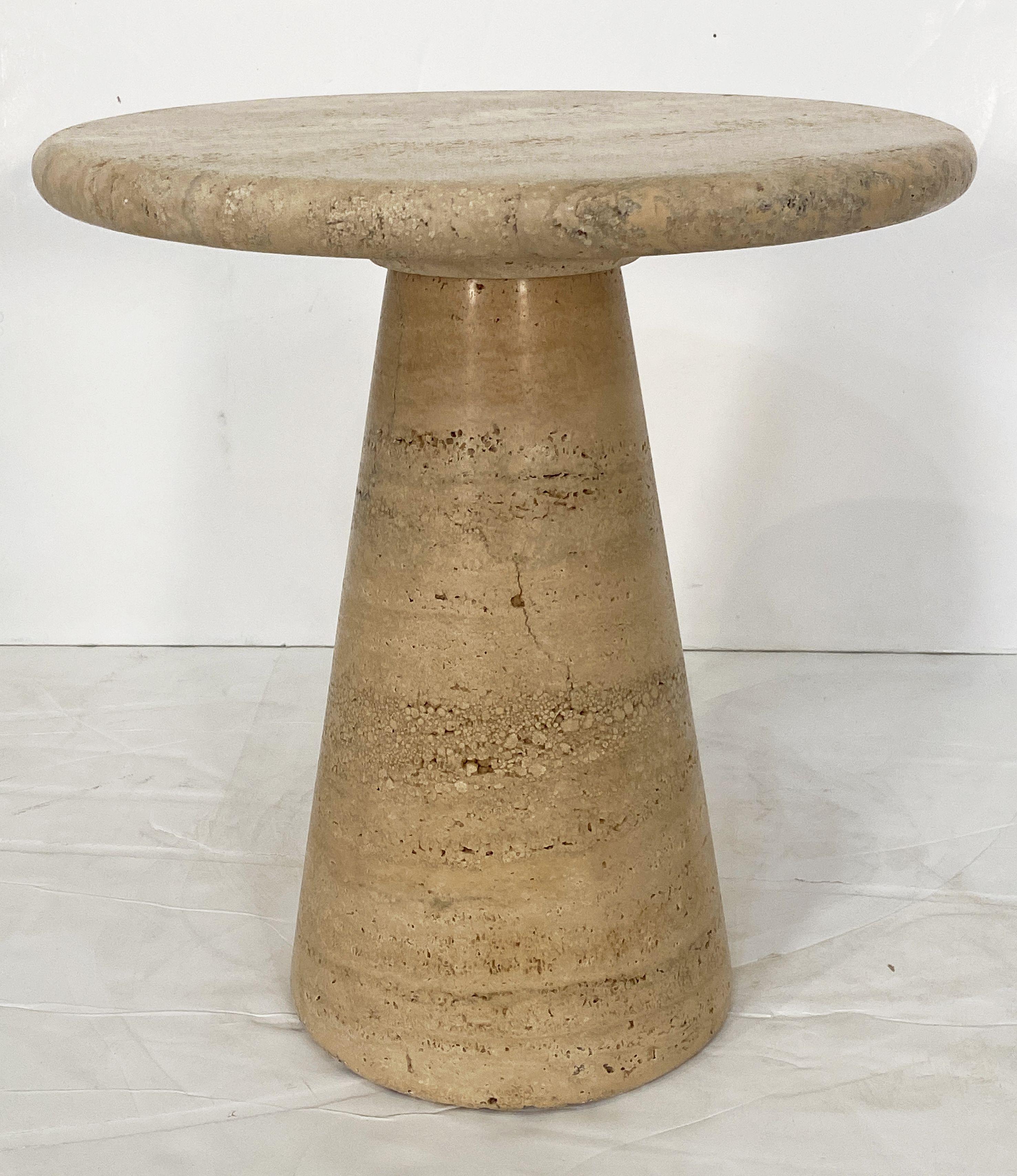 Modernist Conical Table of Travertine Stone from Italy (Four Available) In Good Condition For Sale In Austin, TX