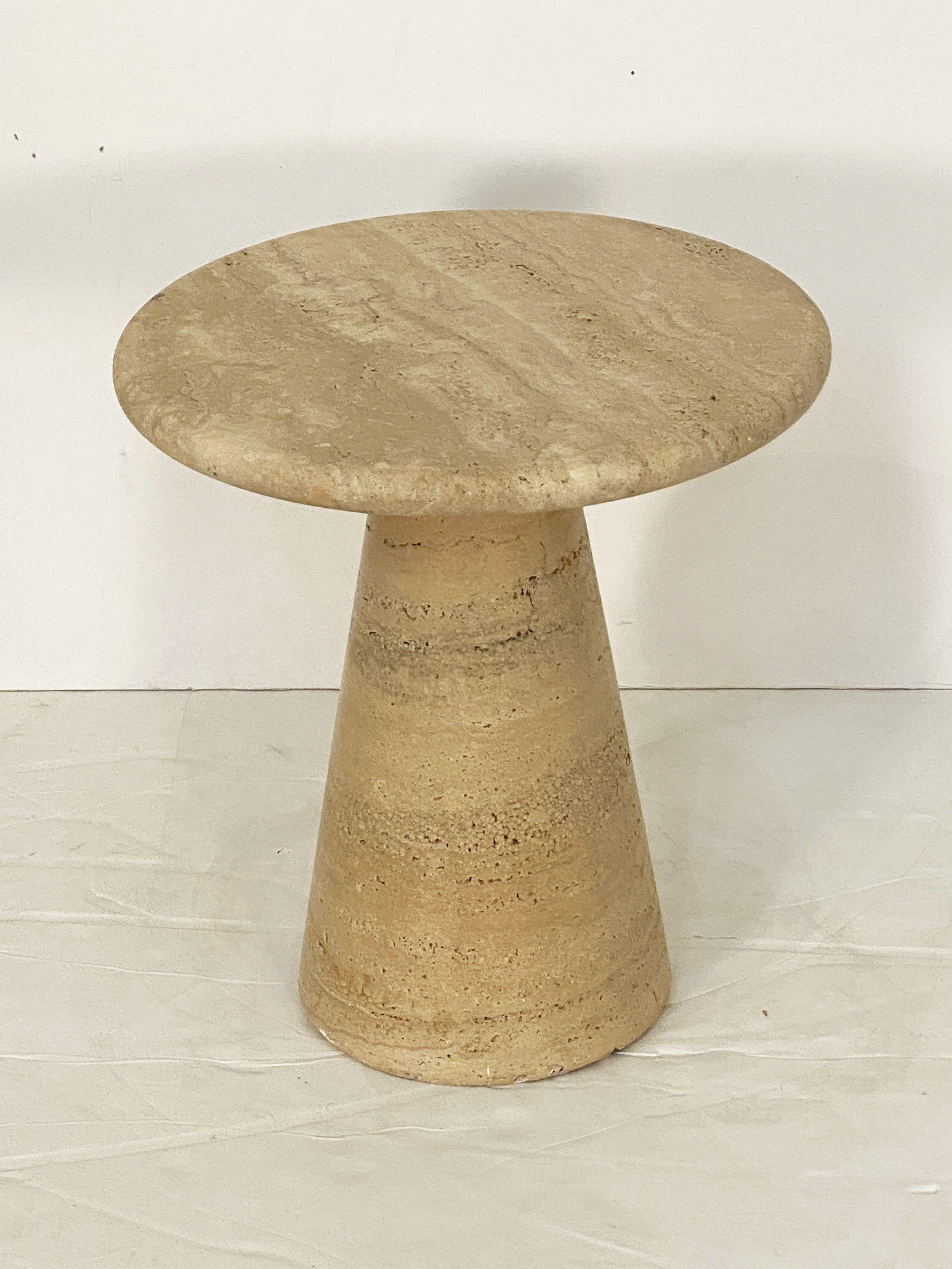 Modernist Conical Table of Travertine Stone from Italy (Four Available) For Sale 1