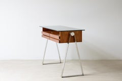 Modernist console in blond oak with steel structure