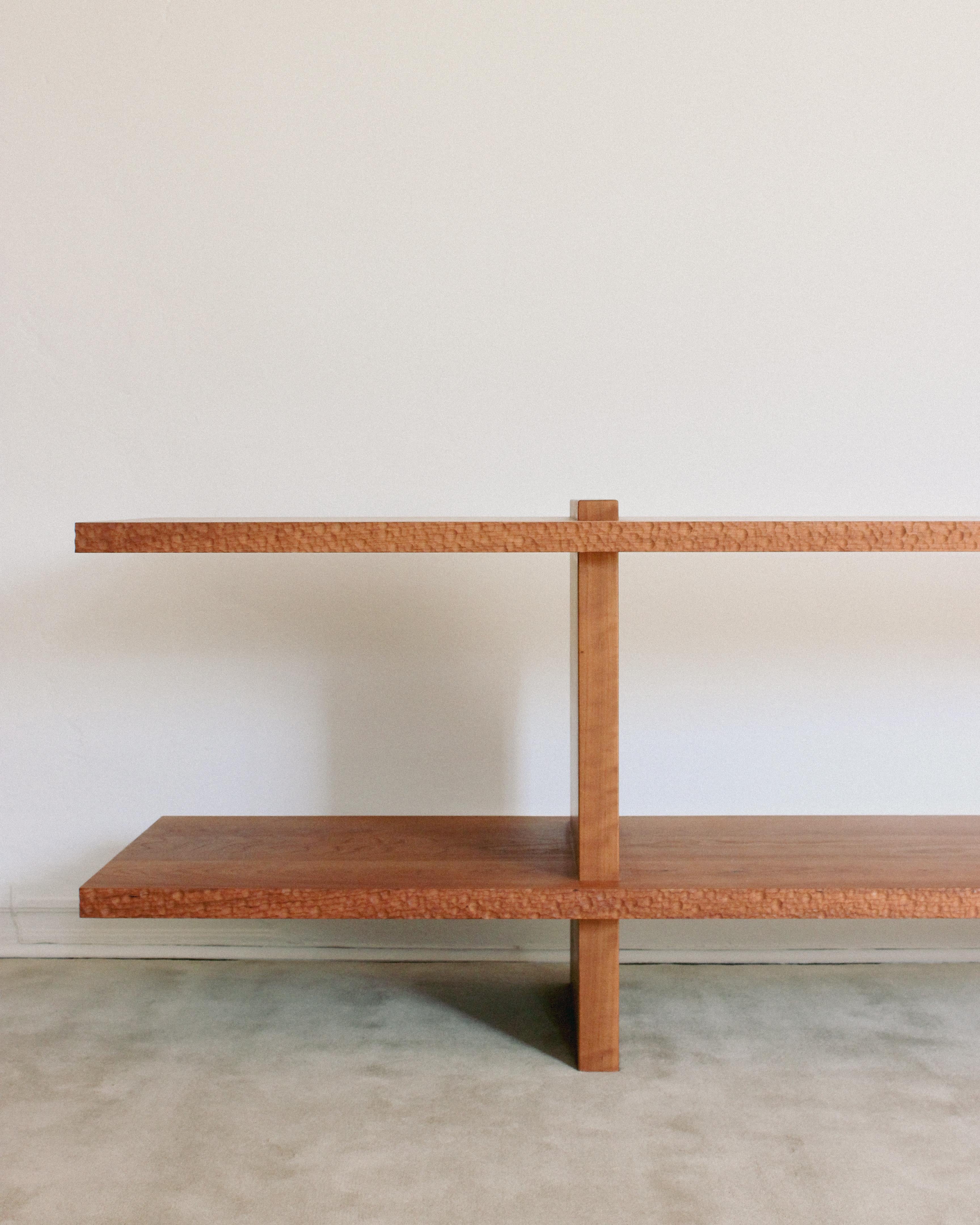 Hand-Carved Modernist Console in Cherry Wood with Textured Edges, 2023 For Sale