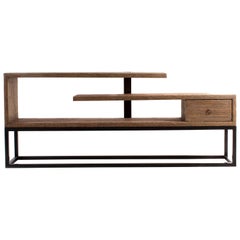 Modernist Console in Heavily Distressed Elm on Black Steel Base