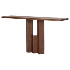 Console modernista in massello di rovere marrone caldo, design brutalista, Fenestra di Mokko