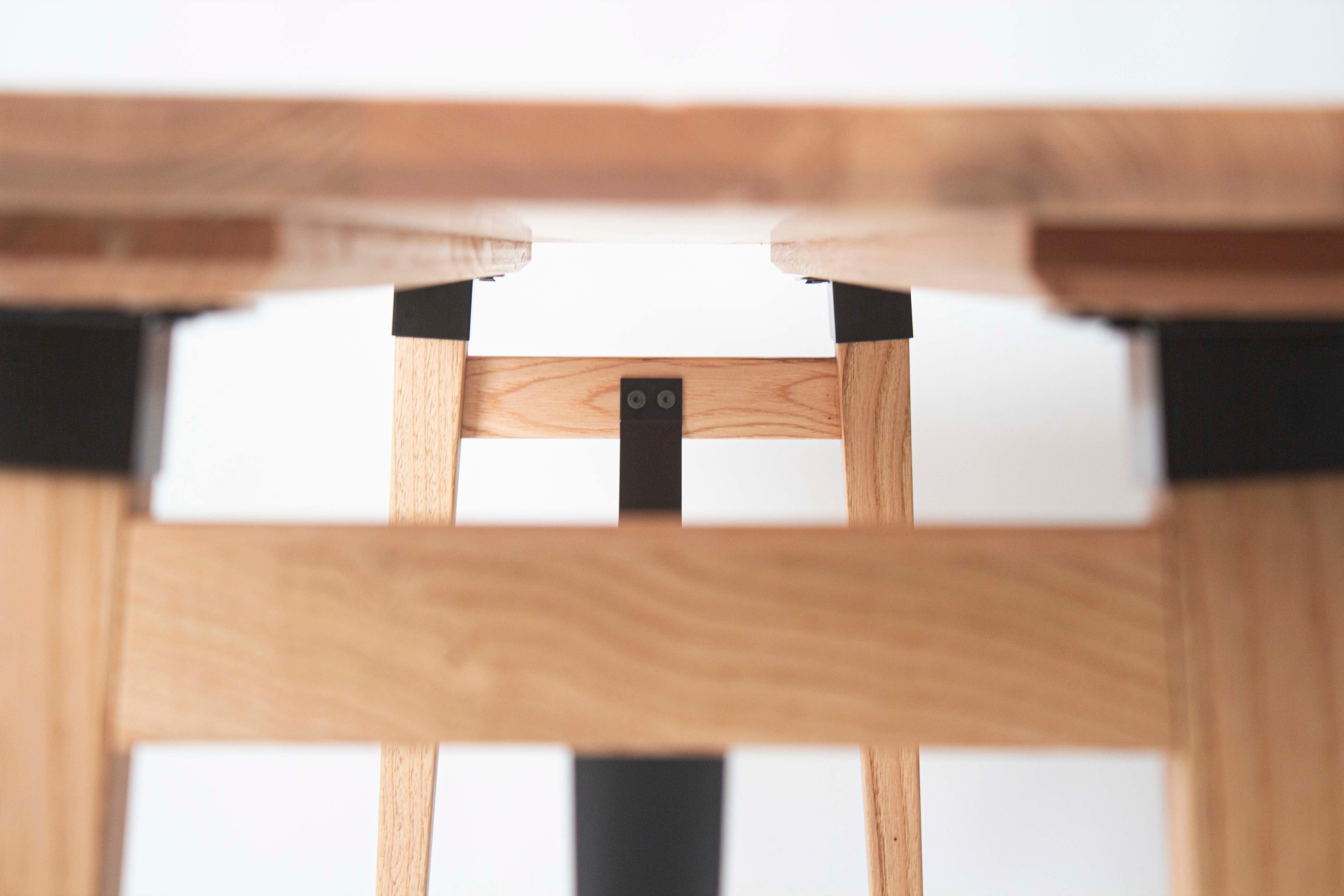 Metalwork Modernist Console Table in Chestnut with Architectural Steel Details For Sale