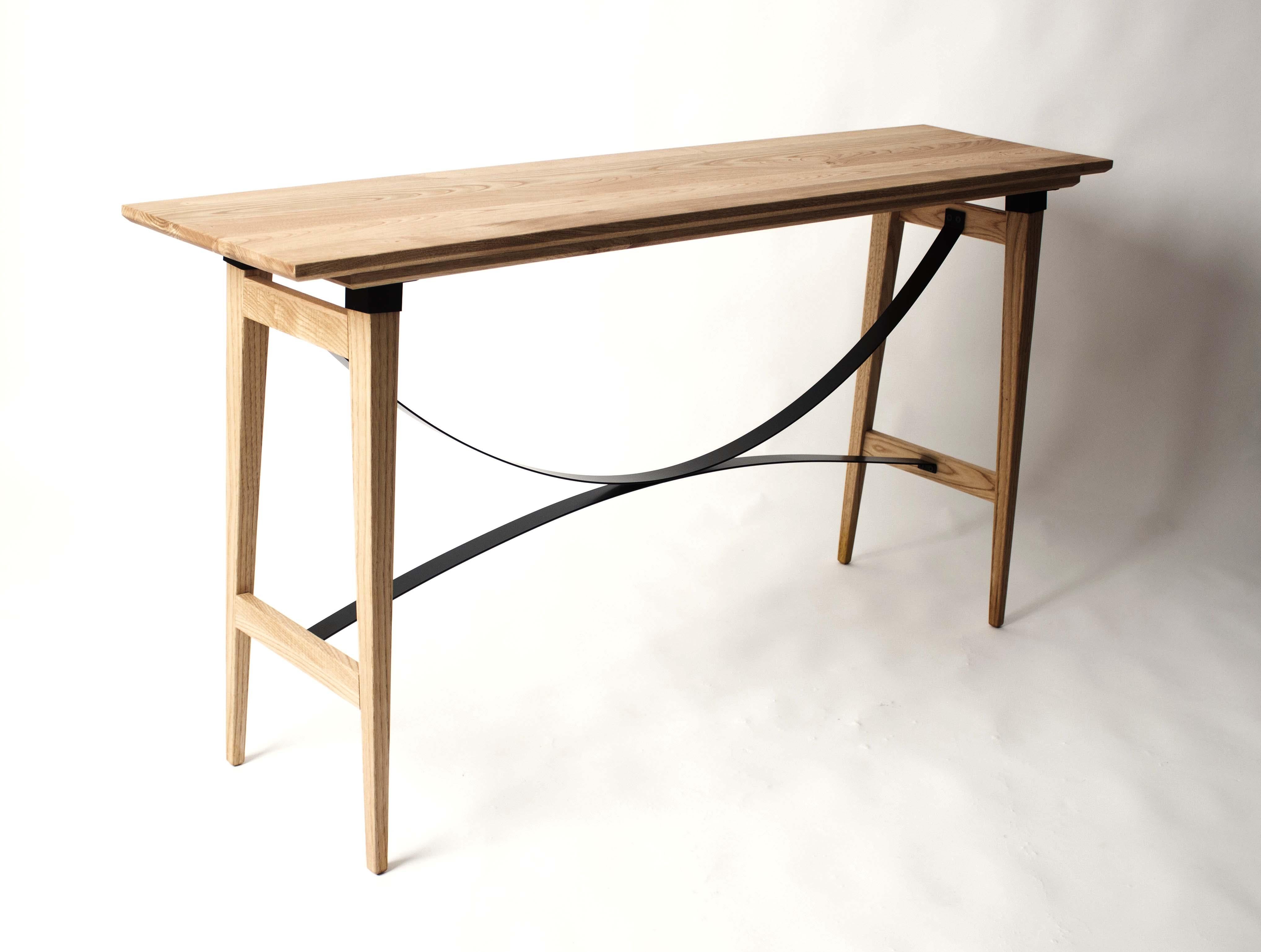 Modernist Console Table in Chestnut with Architectural Steel Details For Sale 1