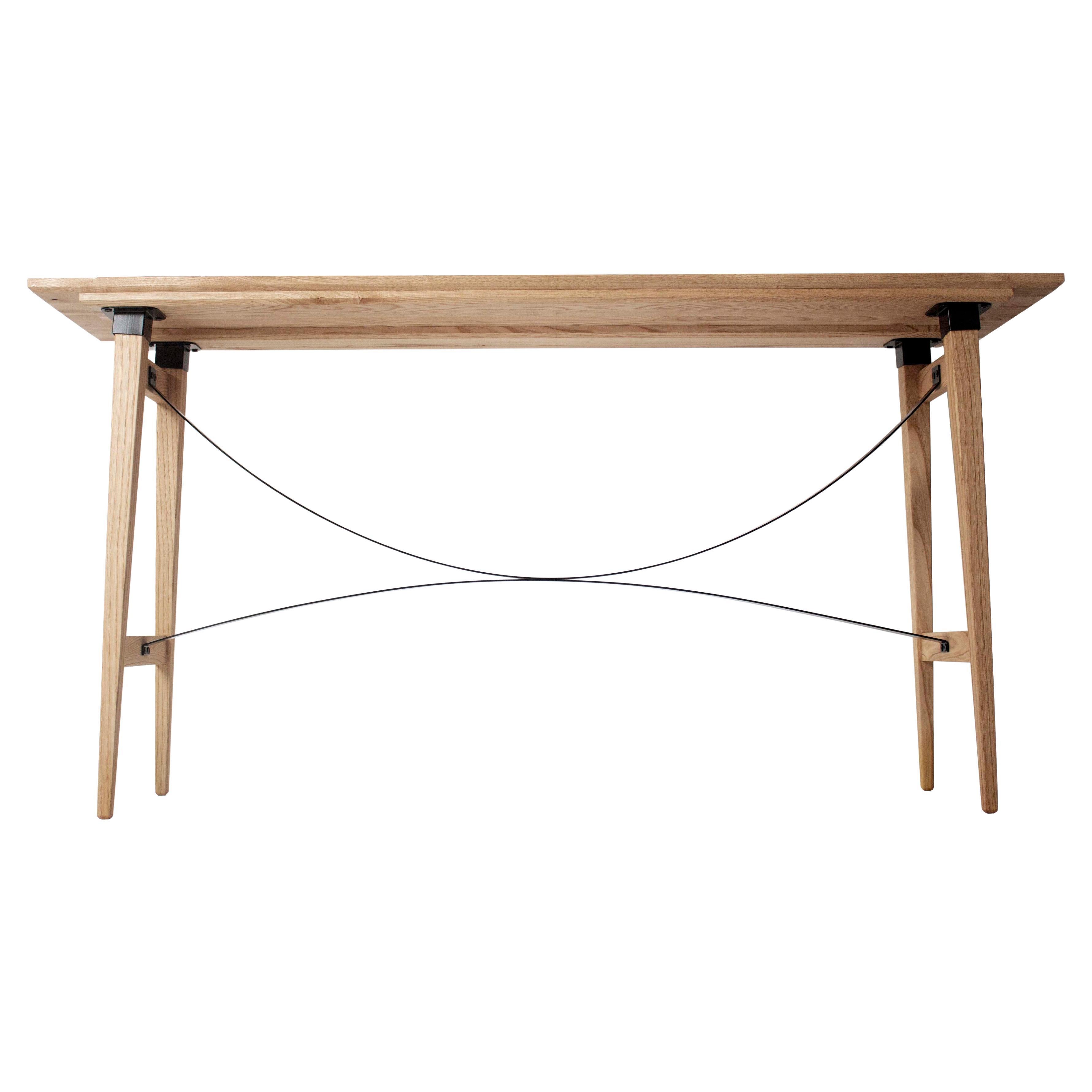 Modernist Console Table in Chestnut with Architectural Steel Details