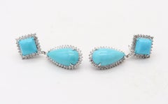 MODERNIST Convertible Dangle Earrings In 18Kt Gold With Turquoises & Diamonds