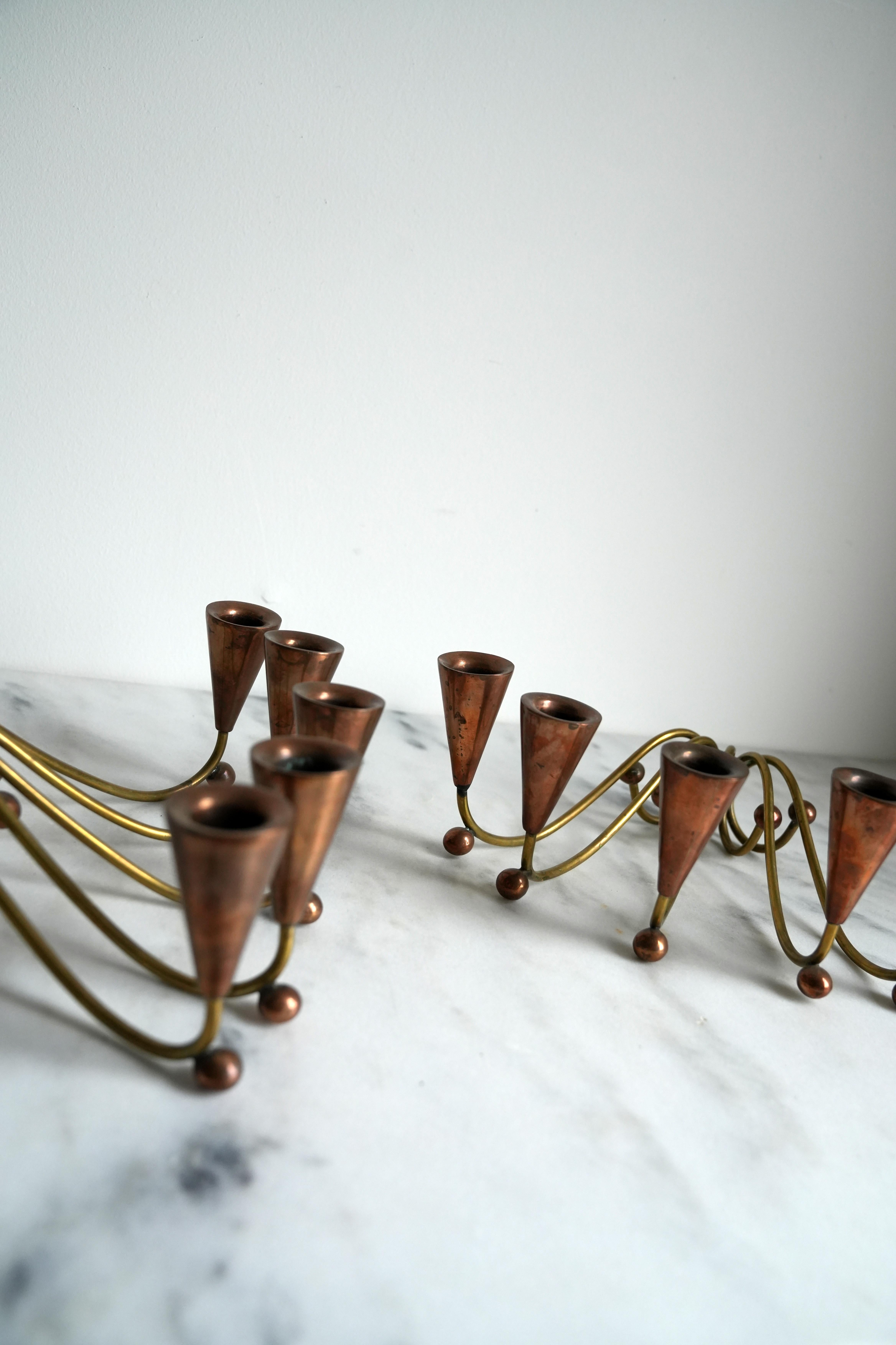 20th Century Modernist Copper and Brass Candlesticks