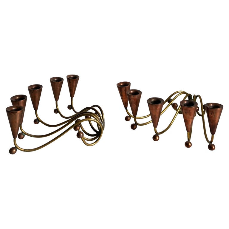 Modernist Copper and Brass Candlesticks For Sale at 1stDibs