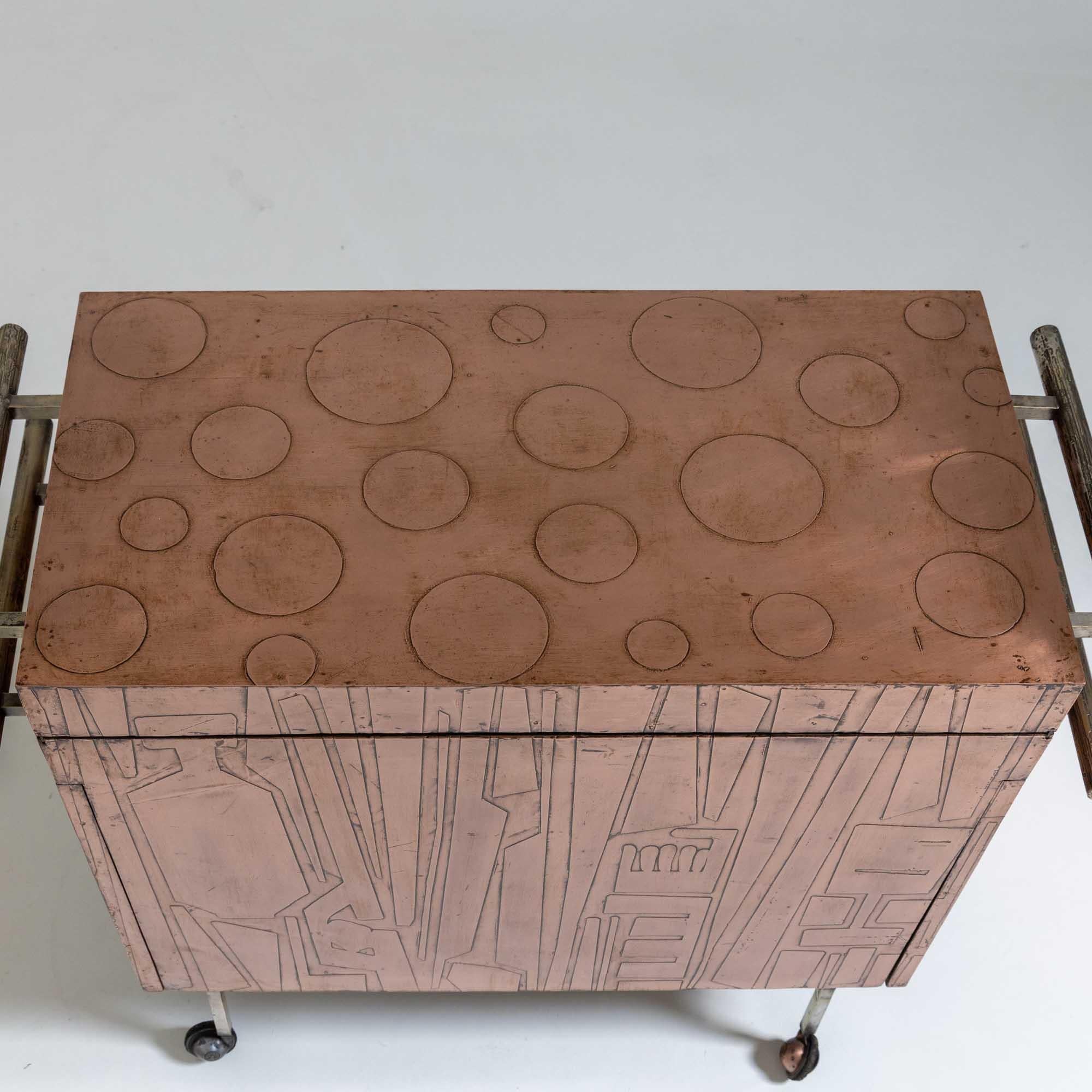 Mid-20th Century Modernist Copper Bar Cart
