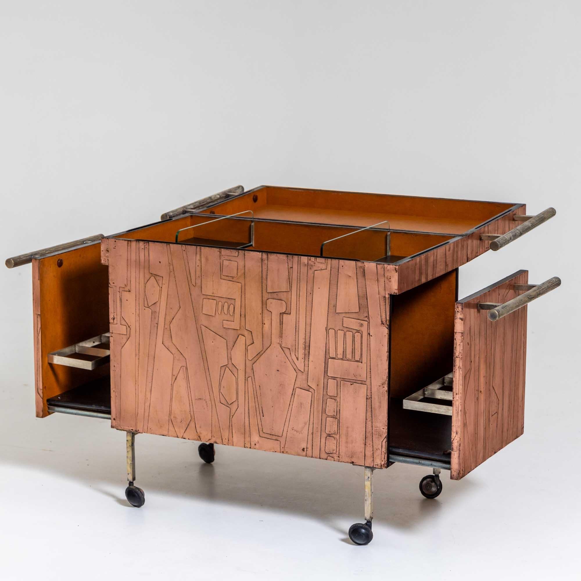 Modernist Copper Bar Cart For Sale 3