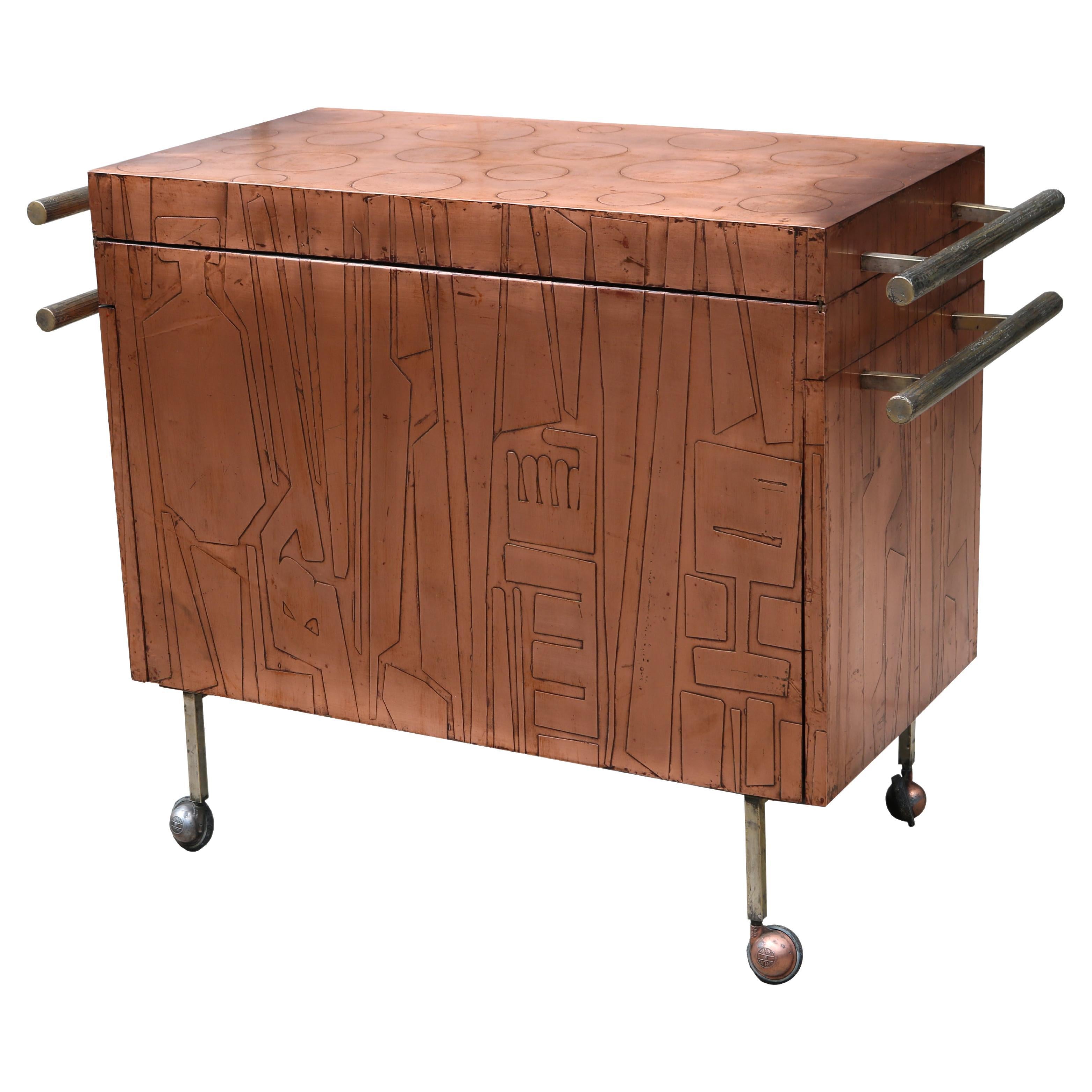 Modernist Copper Bar Cart For Sale
