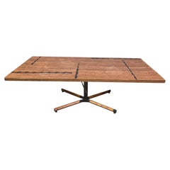 Modernist copper coffee table adjustable in height, 1960s