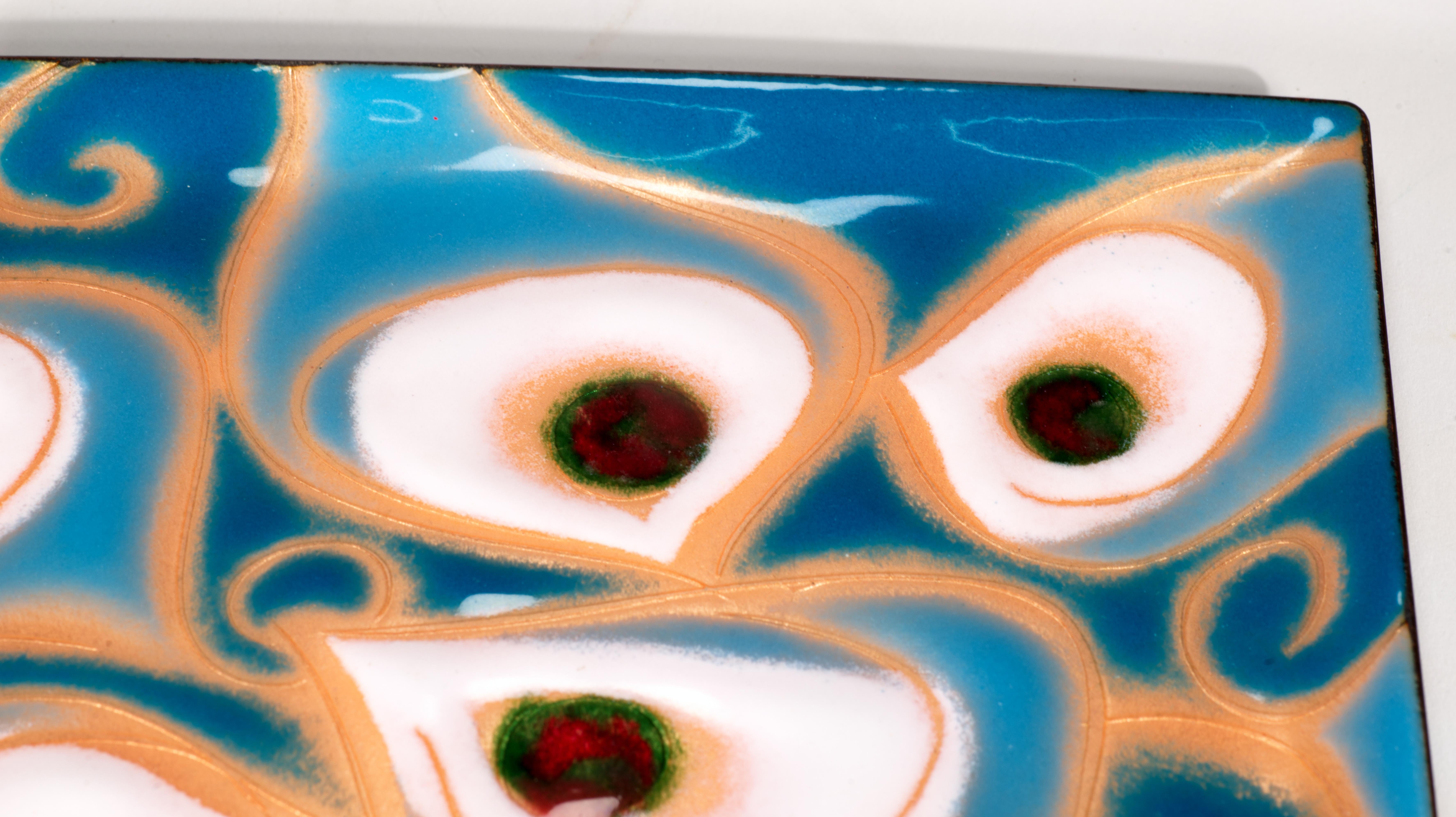 20th Century Modernist Copper Enamel Tray with Abstract Decor For Sale