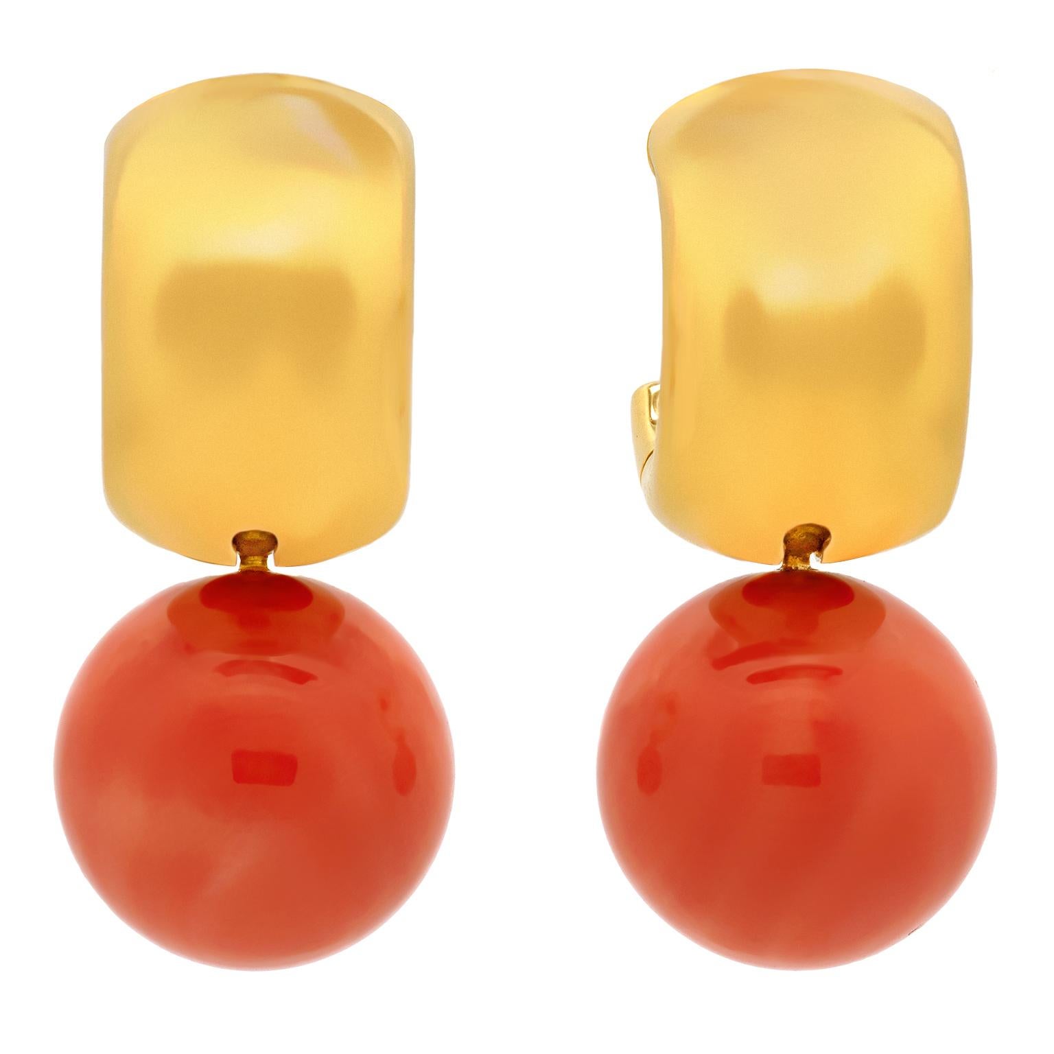 Ball Cut Modernist Coral Drop Earrings For Sale