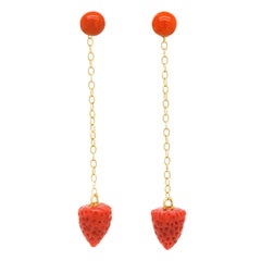 Vintage Modernist Coral Strawberry Earrings