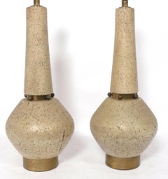 Modernist Cork and Brass Lamps Mid Century Modern