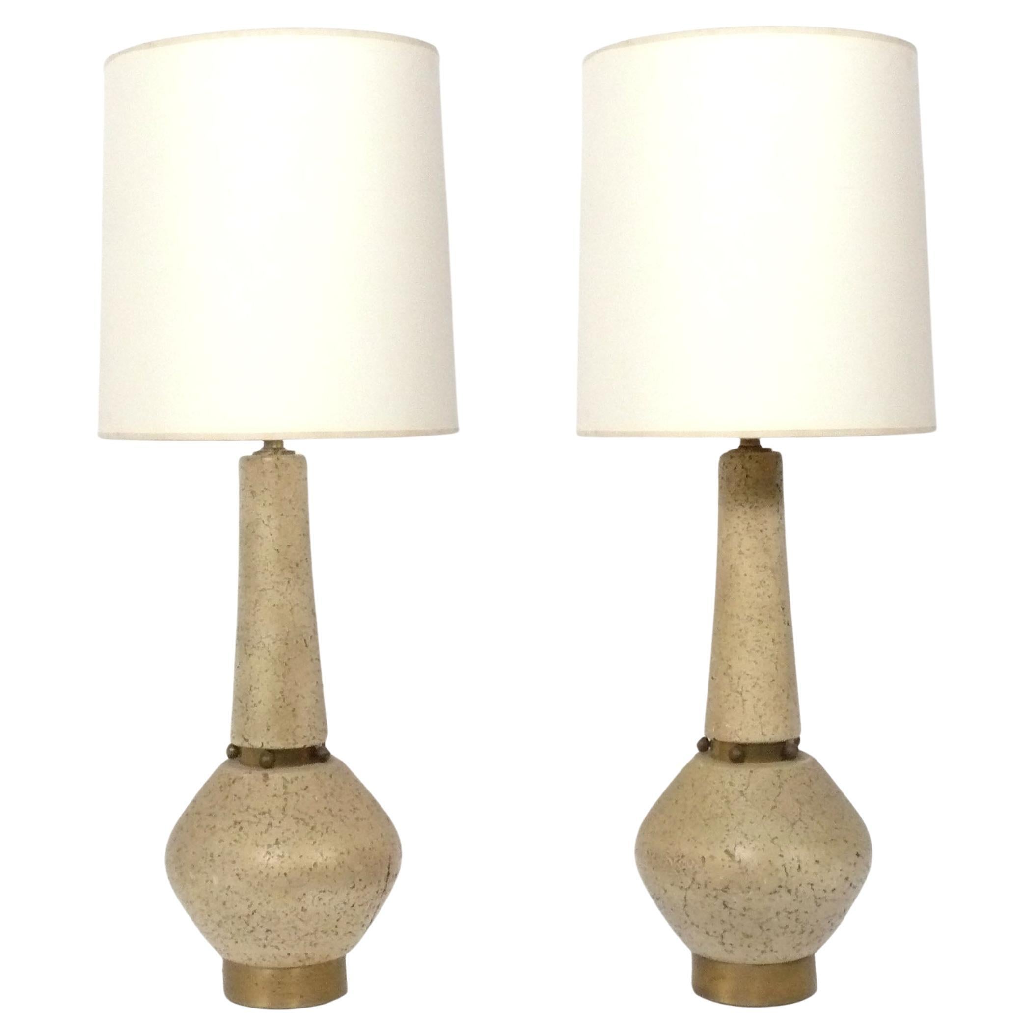 Modernist Cork and Brass Lamps Mid Century Modern