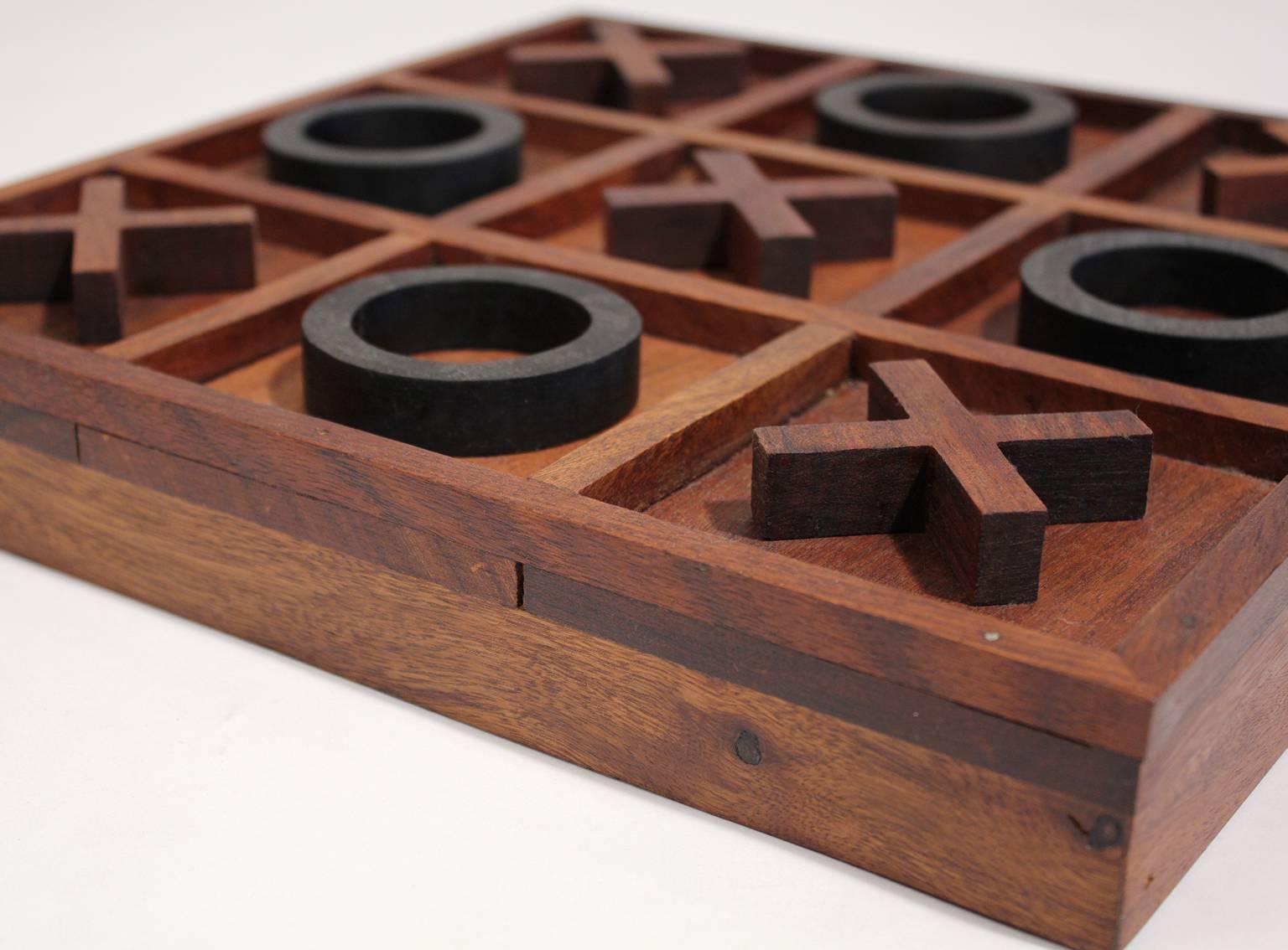 20th Century Modernist Craftsman Studio Tic Tac Toe Sculptural Carved Rosewood Wood Game