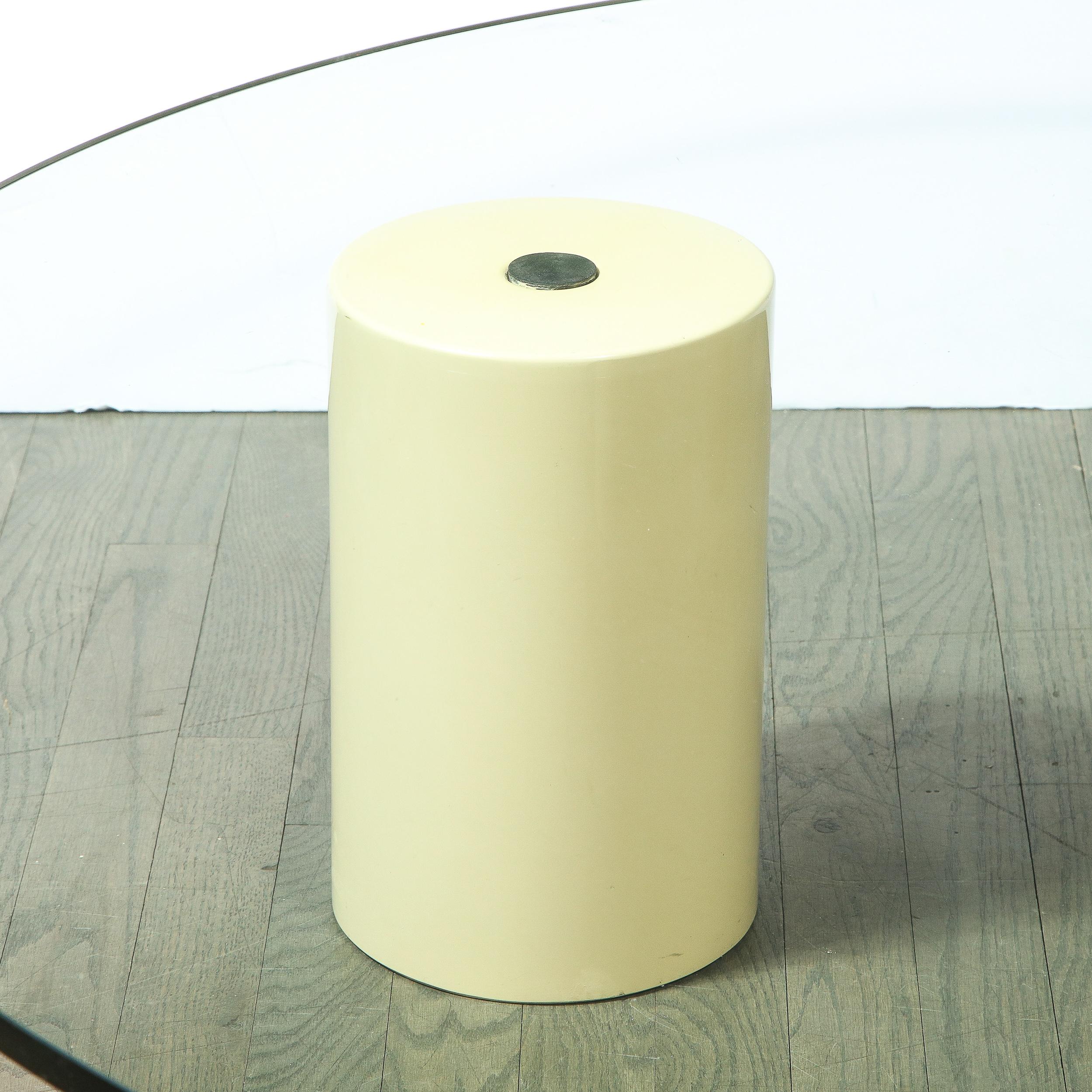 Late 20th Century Modernist Cream and Ochre Enamel Pillar Cocktail Table by Saporiti For Sale