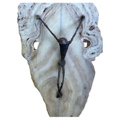 Modernist Crucifix on Travertine in the Style of Talleres Monastico Signed