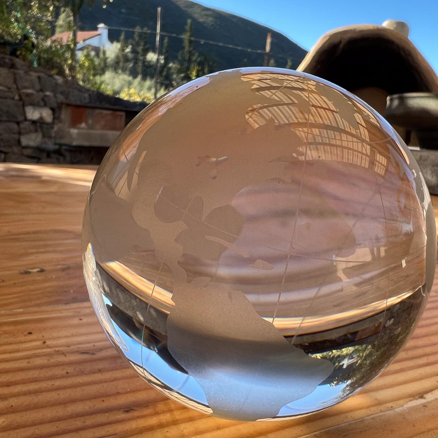20th Century Modernist Crystal Art Glass World Ball Healing Sphere For Sale