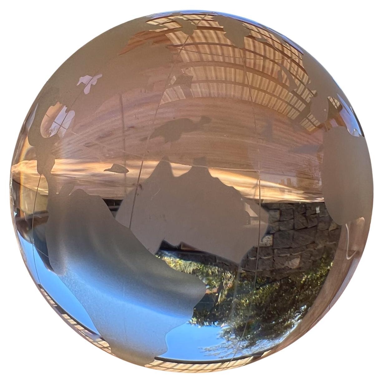Modernist Crystal Art Glass World Ball Healing Sphere For Sale