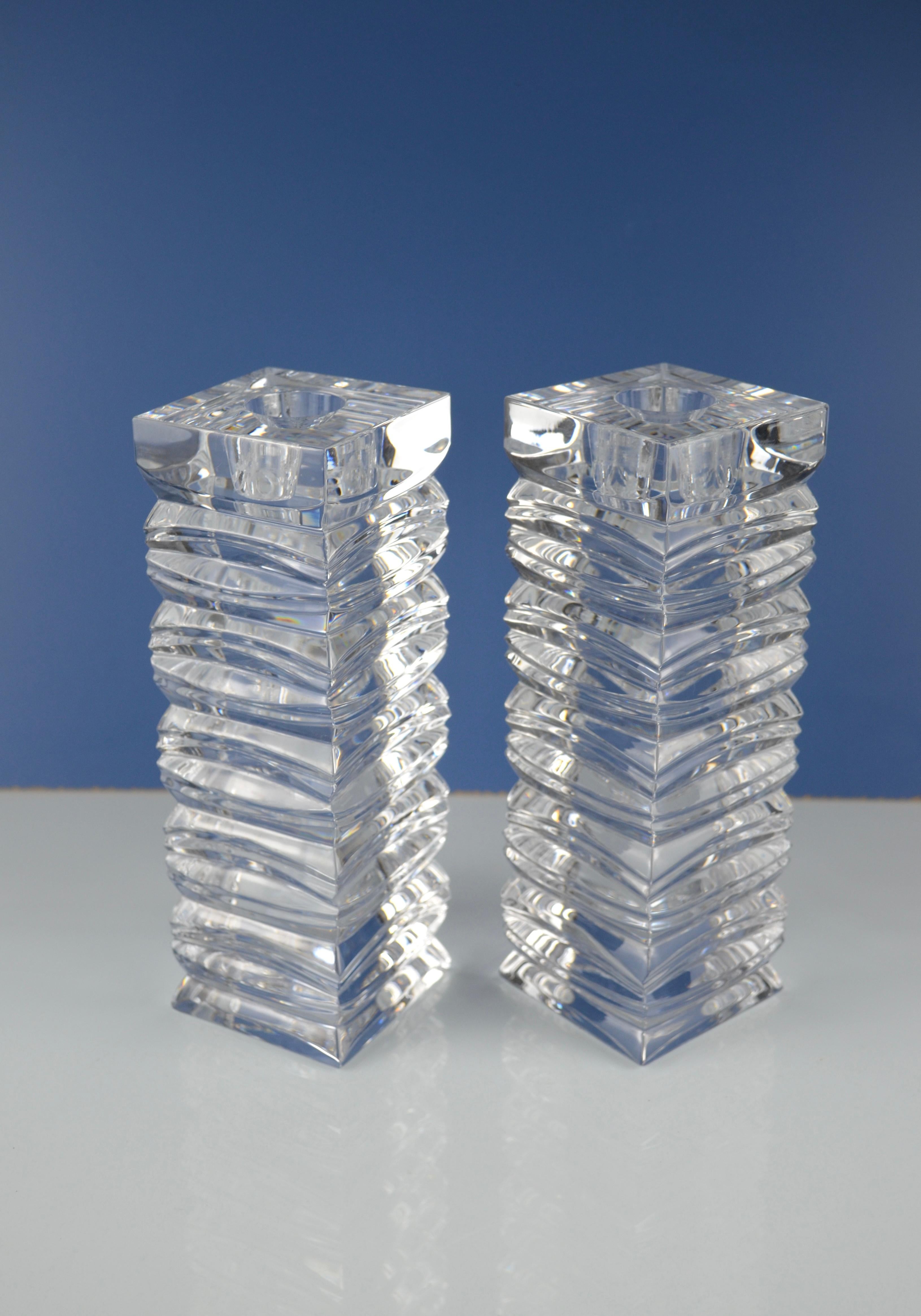 Portuguese Modernist Crystal Candleholders, Set of 2 For Sale