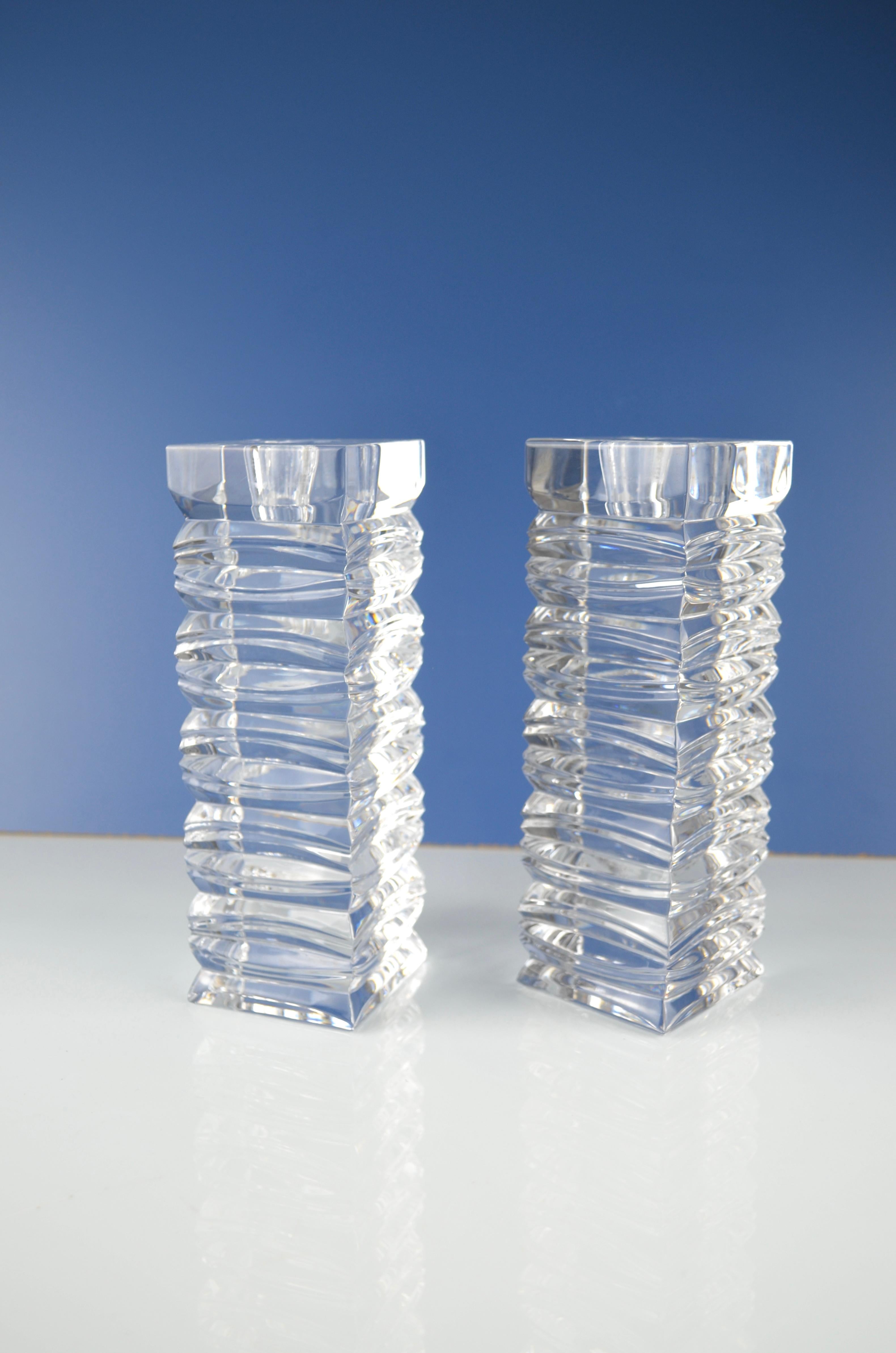 Mid-20th Century Modernist Crystal Candleholders, Set of 2 For Sale