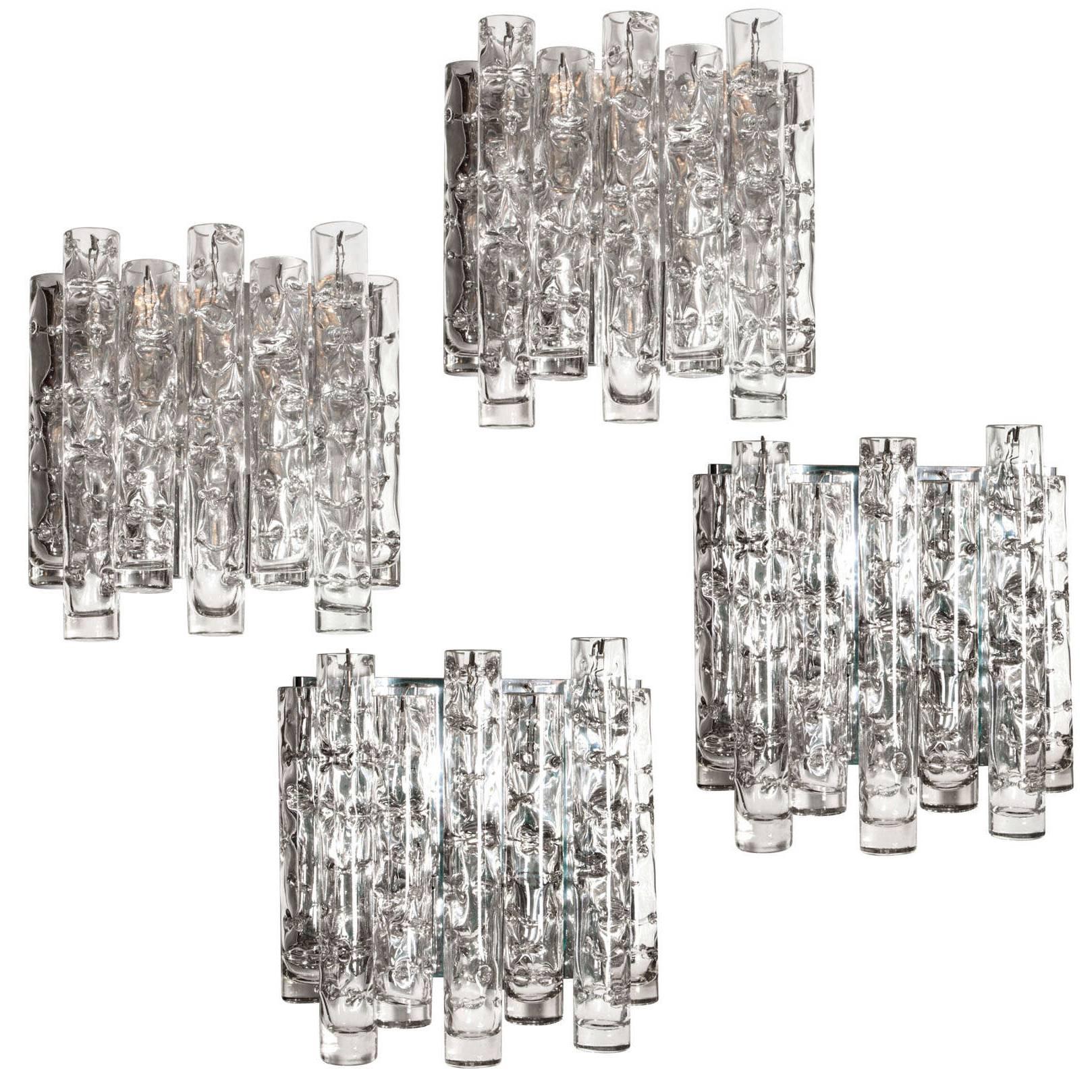 Modernist Crystal Tube Sconces For Sale