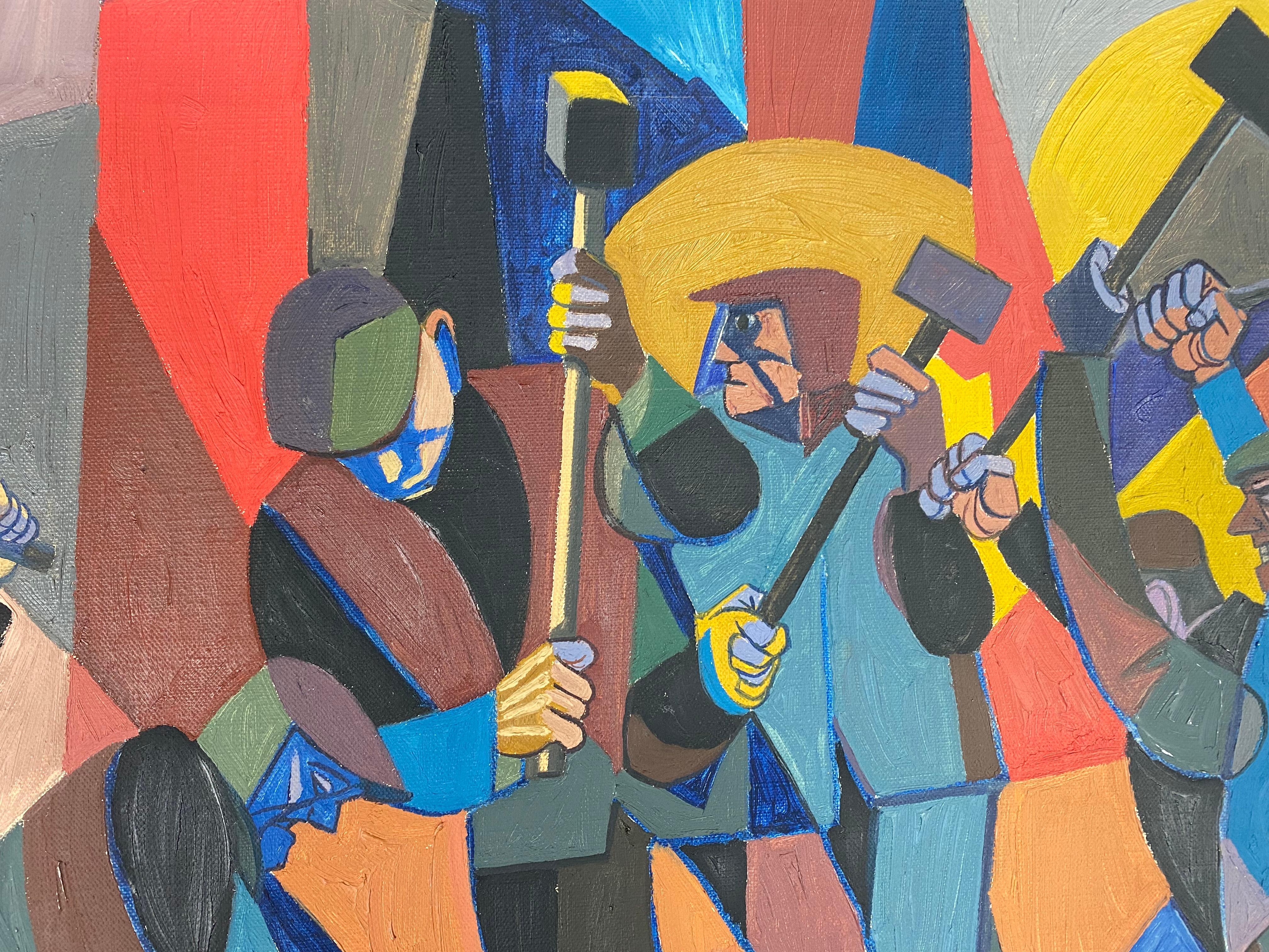 American Modernist Cubist Abstract Oil on Canvas Painting by William Sharp