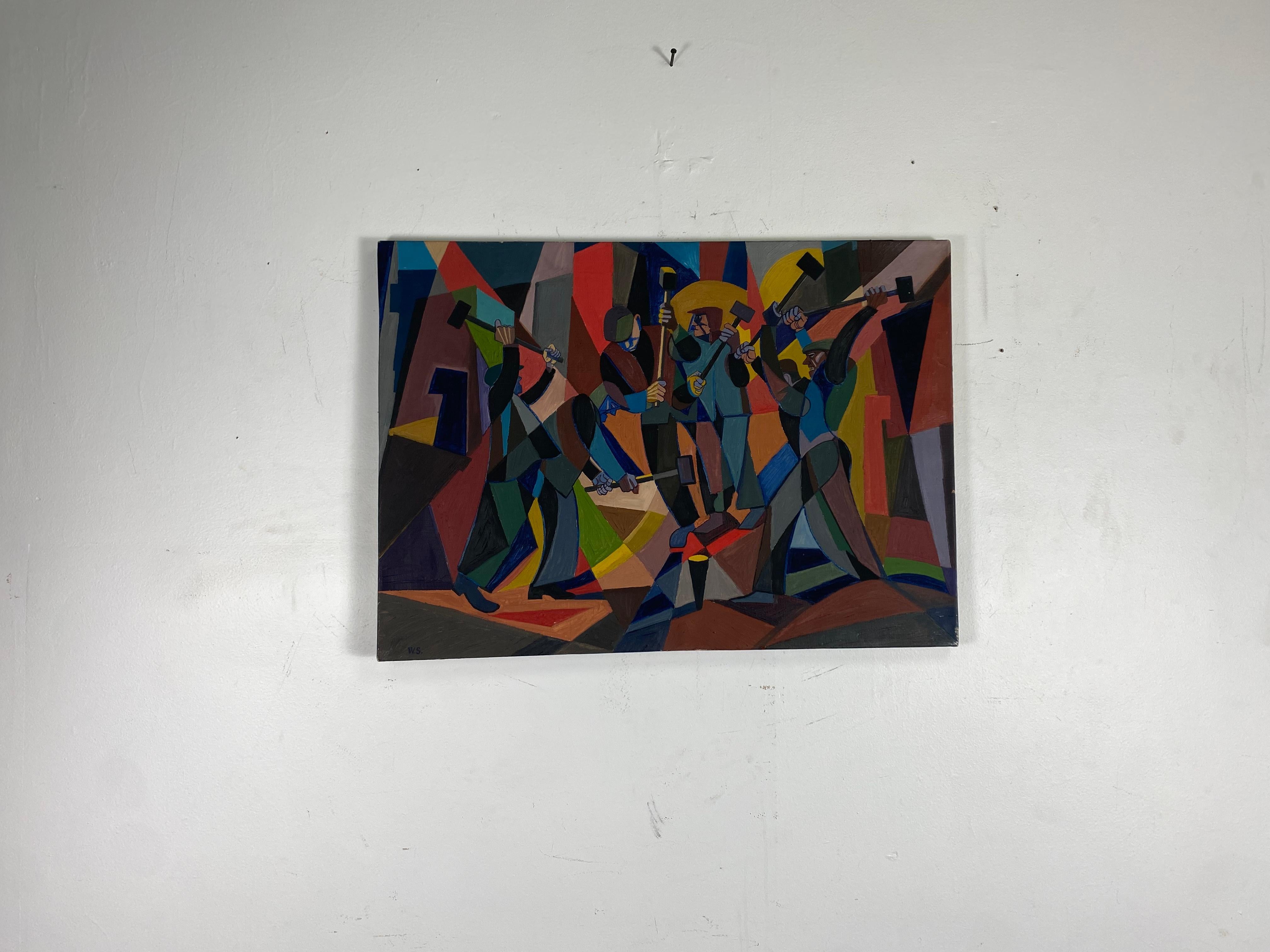Modernist Cubist Abstract Oil on Canvas Painting by William Sharp In Good Condition In Buffalo, NY