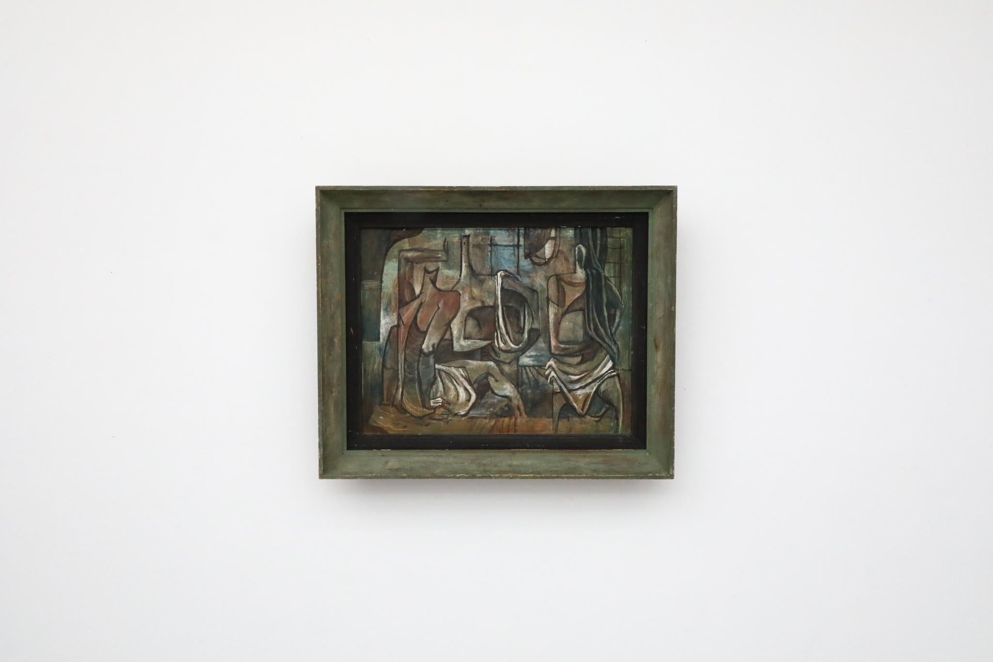 Ein wirklich fesselndes abstraktes Ölgemälde der Moderne, wahrscheinlich aus der kubistischen Schule, das in Frankreich oder Spanien entstand. Dieses Kunstwerk spiegelt die bahnbrechende Herangehensweise des Kubismus an die Form wider, die mit der