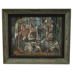 Modernist Cubist Oil on Canvas, French or Spanish School, with Green Frame