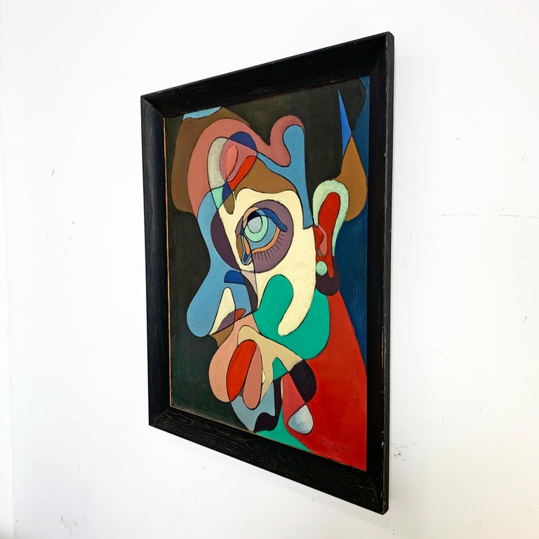 Mid-20th Century Modernist Cubist Painting Titled 