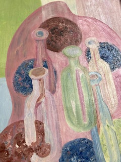 Bodegón cubista modernista óleo sobre lienzo de Cor Alons, Países Bajos años 50, Firmado