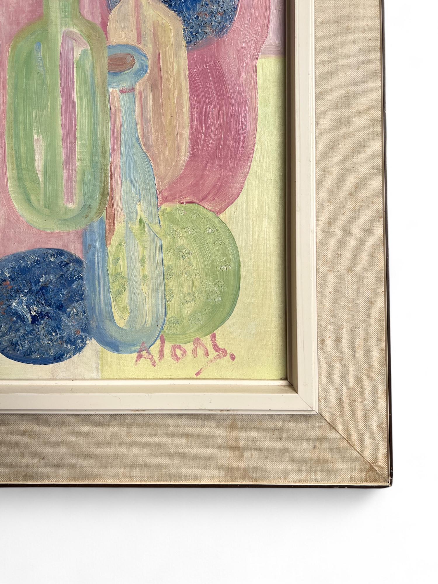 Modernistisches kubistisches Stilleben Öl auf Leinwand von Cor Alons, Niederländer 1950er Jahre, signiert (Mitte des 20. Jahrhunderts) im Angebot