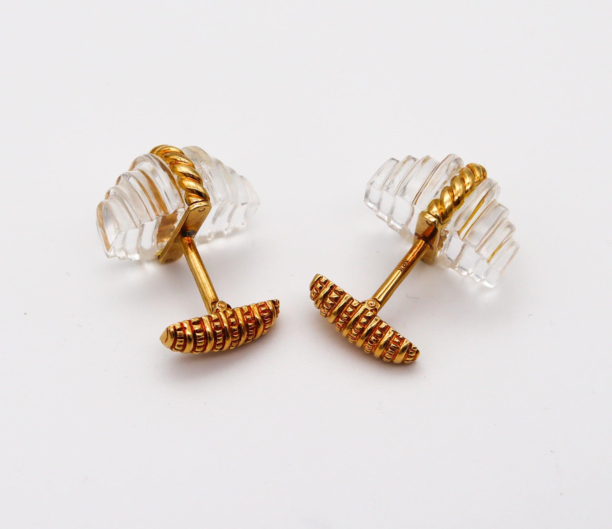 Modernista COLLANA MODERNISTA 1970 Quarzo roccioso intagliato a gradini e oro giallo 18Kt testurizzato in vendita