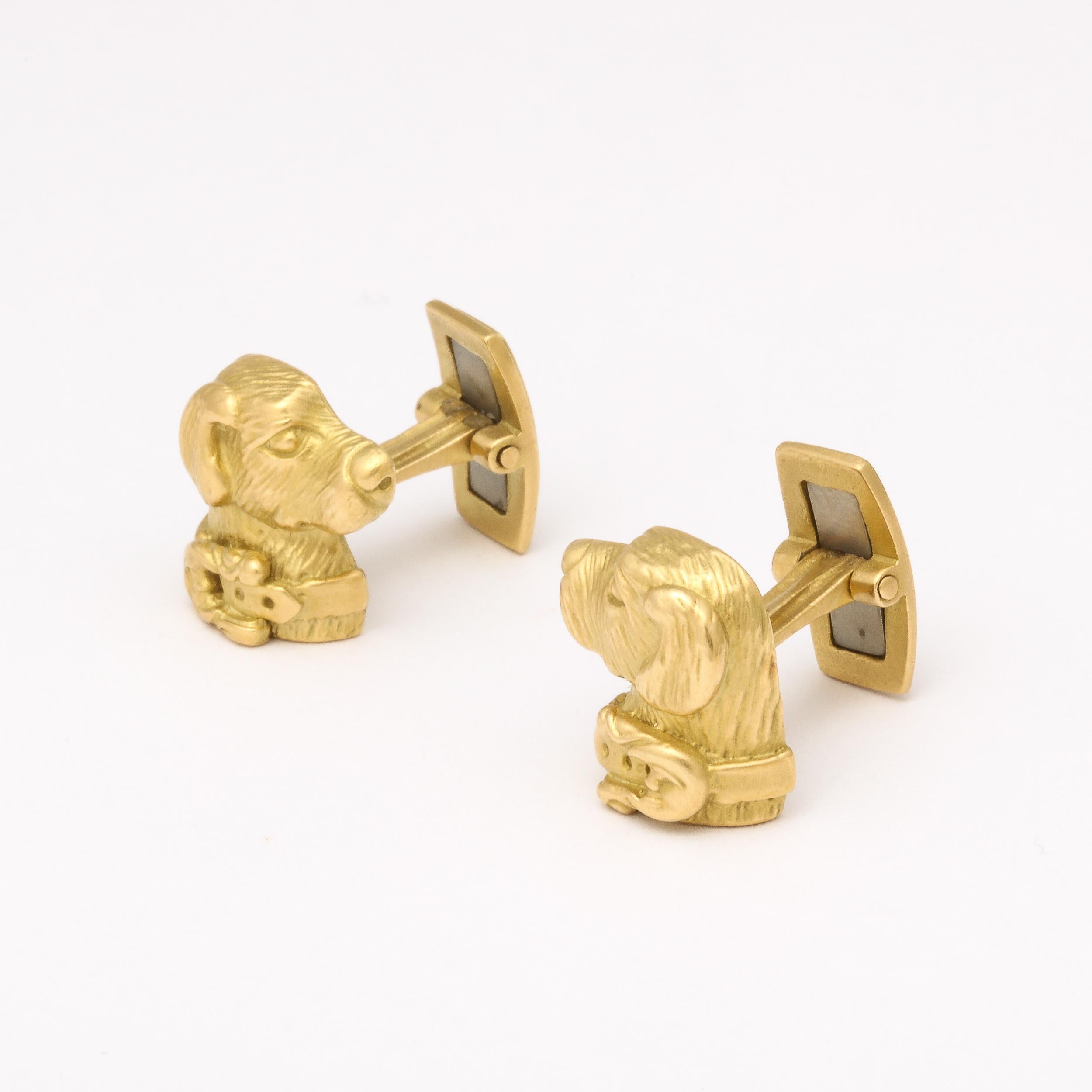 Gemelos Modernistas con Motivo Canino Golden Retriever en Oro Amarillo de 14 Quilates Contemporáneo en venta