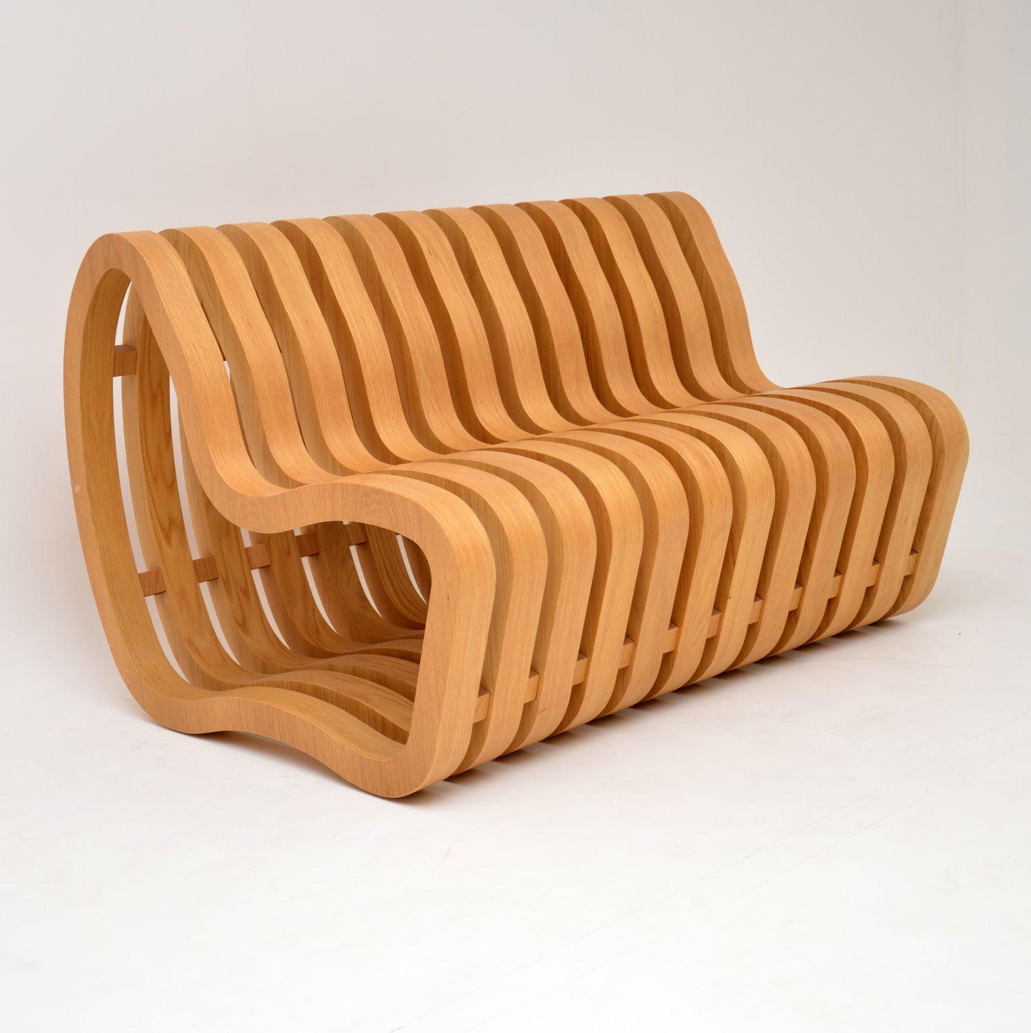 A stunning and absolutely top quality design, this is the wooden curve bench, made by Nina Moeller designs.

These are designed with a very slight curve, and can be placed next to each other to make even longer continuous benches. They are