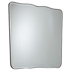 Modernist Curved Brass Framed Beveled Mirror , Italy, 1950's