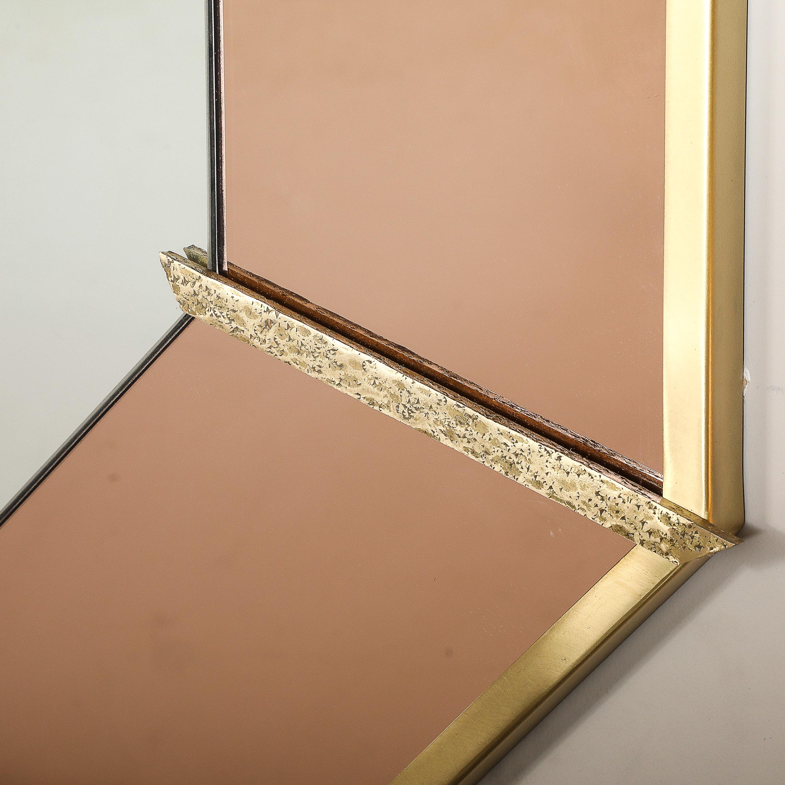 Modernist Custom by High Style Deco Achteckiger Bronzespiegel mit Umrandung und Segmenten (Messing) im Angebot