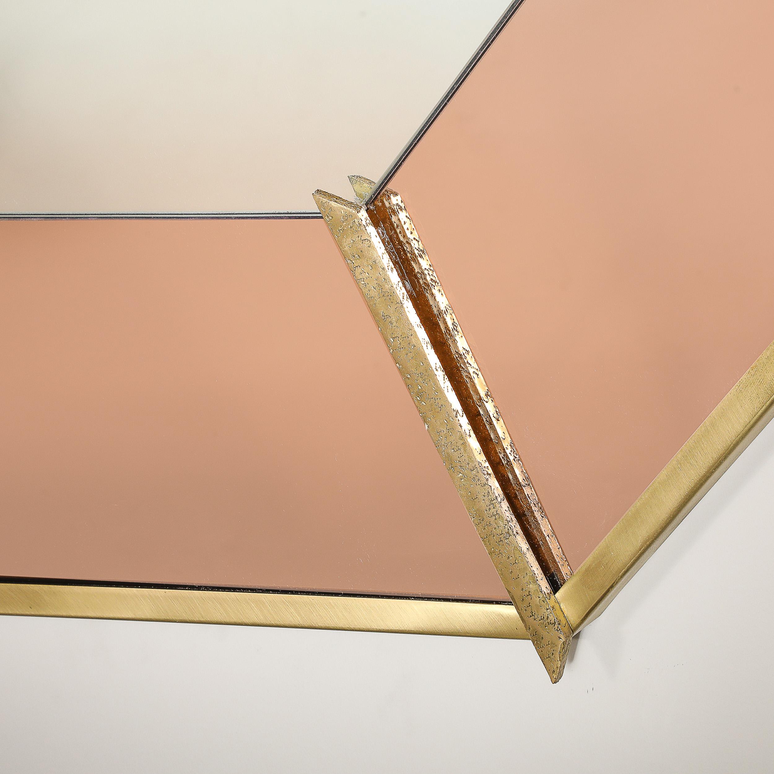 Modernist Custom by High Style Deco Achteckiger Bronzespiegel mit Umrandung und Segmenten im Angebot 1
