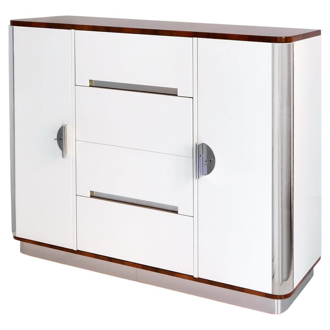 Modernist Custom Made Sideboard with Doors and Drawers High-Gloss Lacquered Wood For Sale