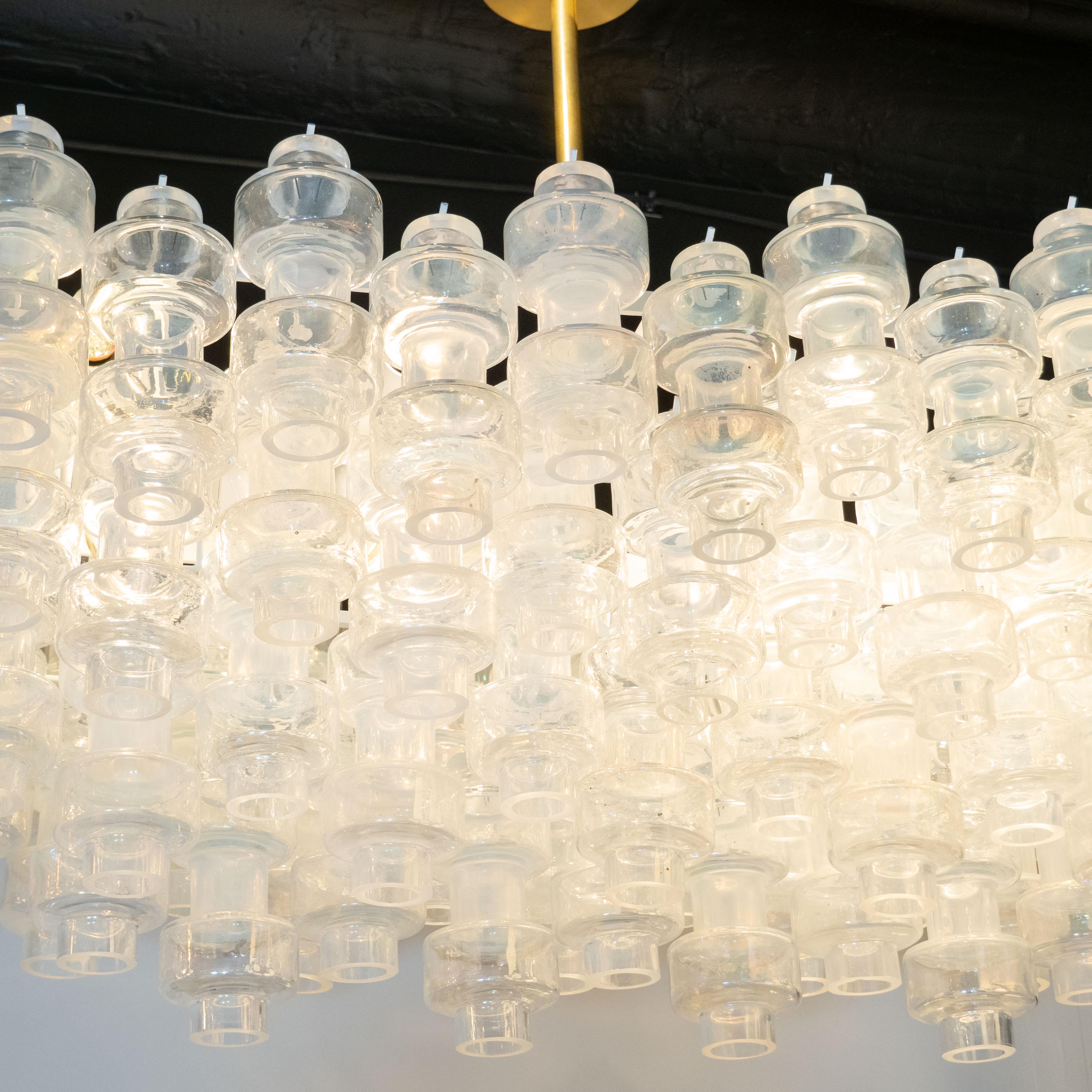 XXIe siècle et contemporain Lustre moderniste oblong Barbell personnalisé en verre de Murano soufflé à la main opalescent