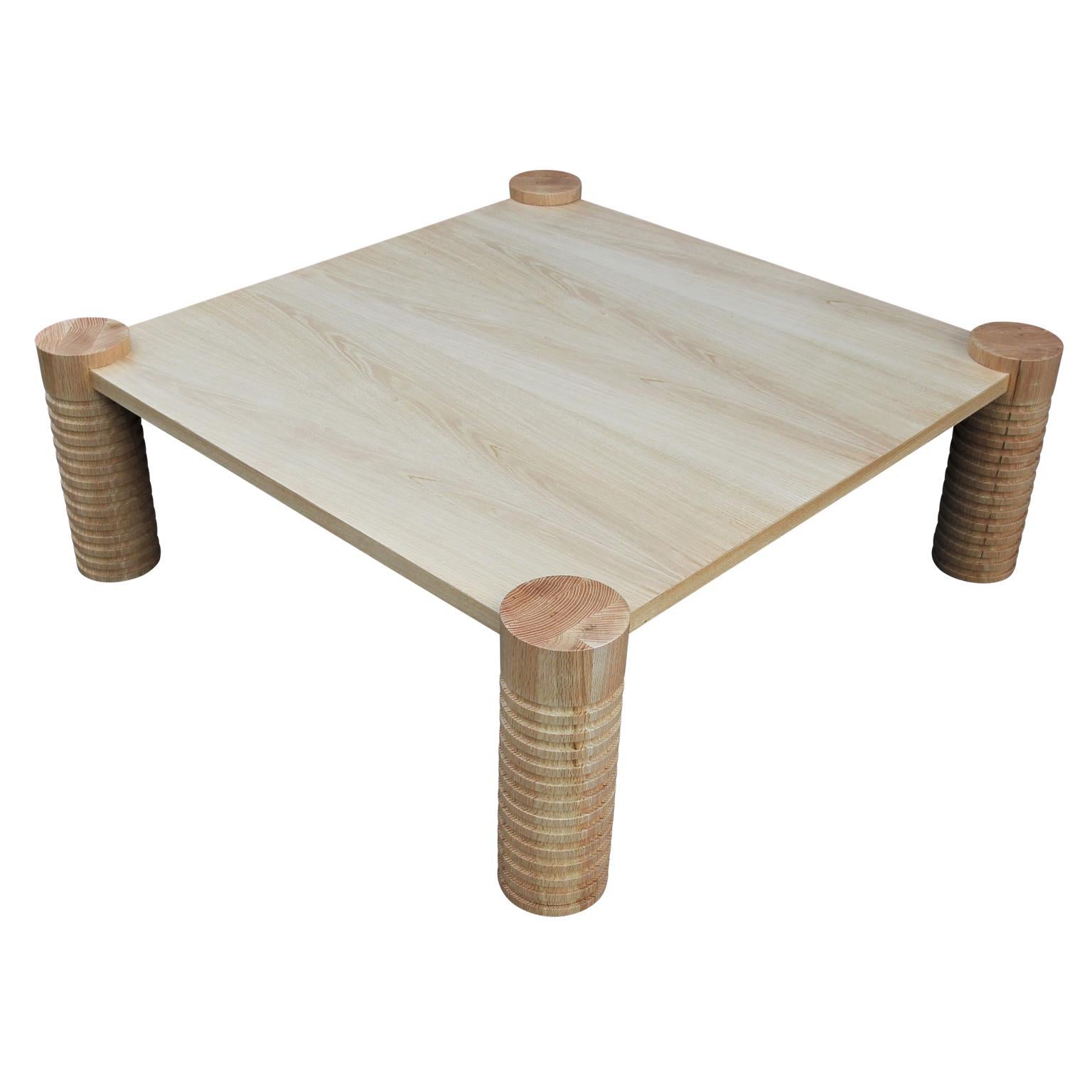 Custom Modernist Square Coffee Table with Oak Turned Leg at 1stDibs