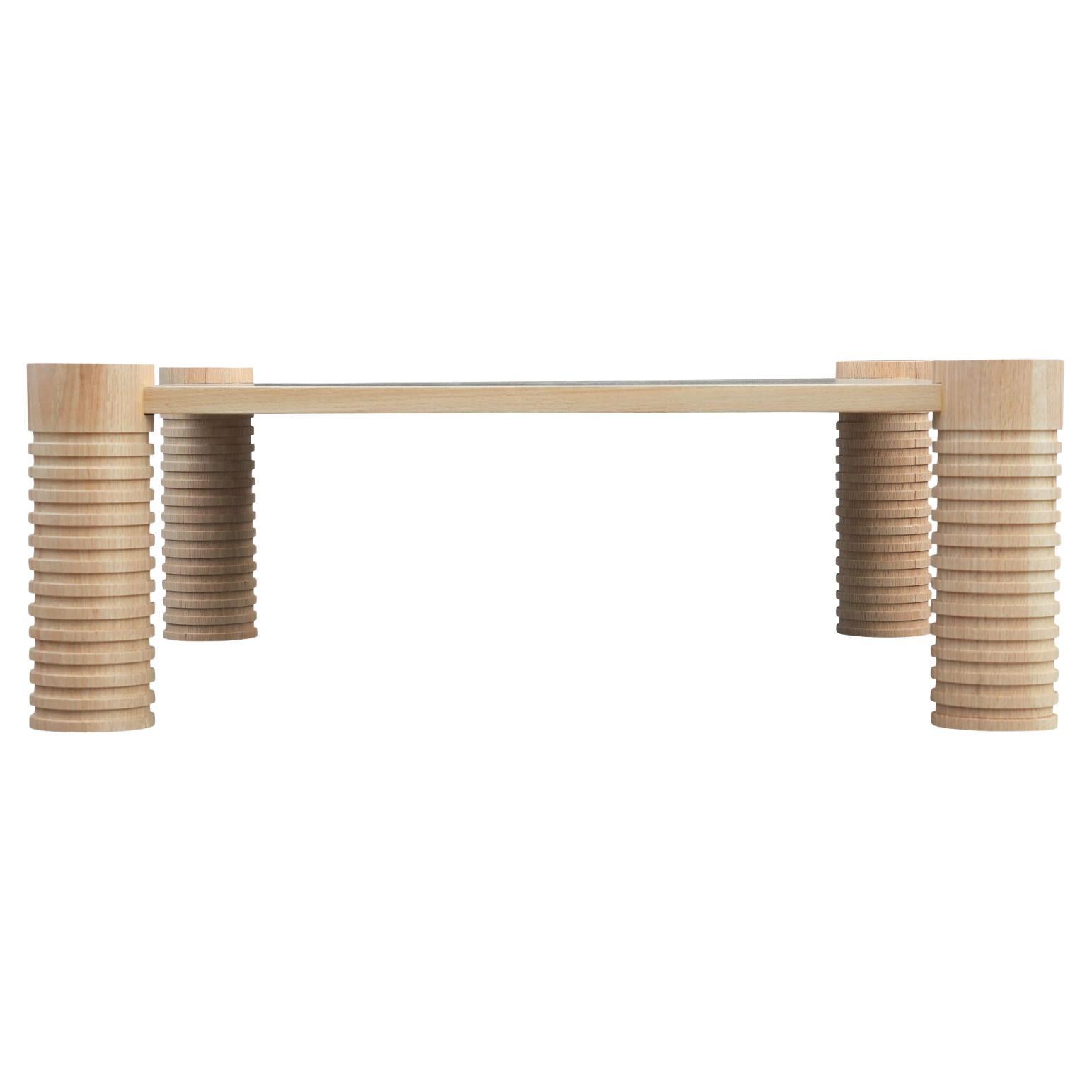 Custom Modernist Square Coffee Table with Oak Turned Leg