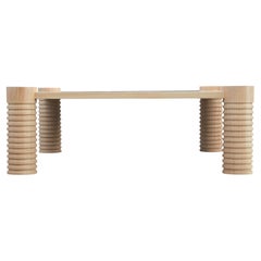 Custom Modernist Square Coffee Table with Oak Turned Leg