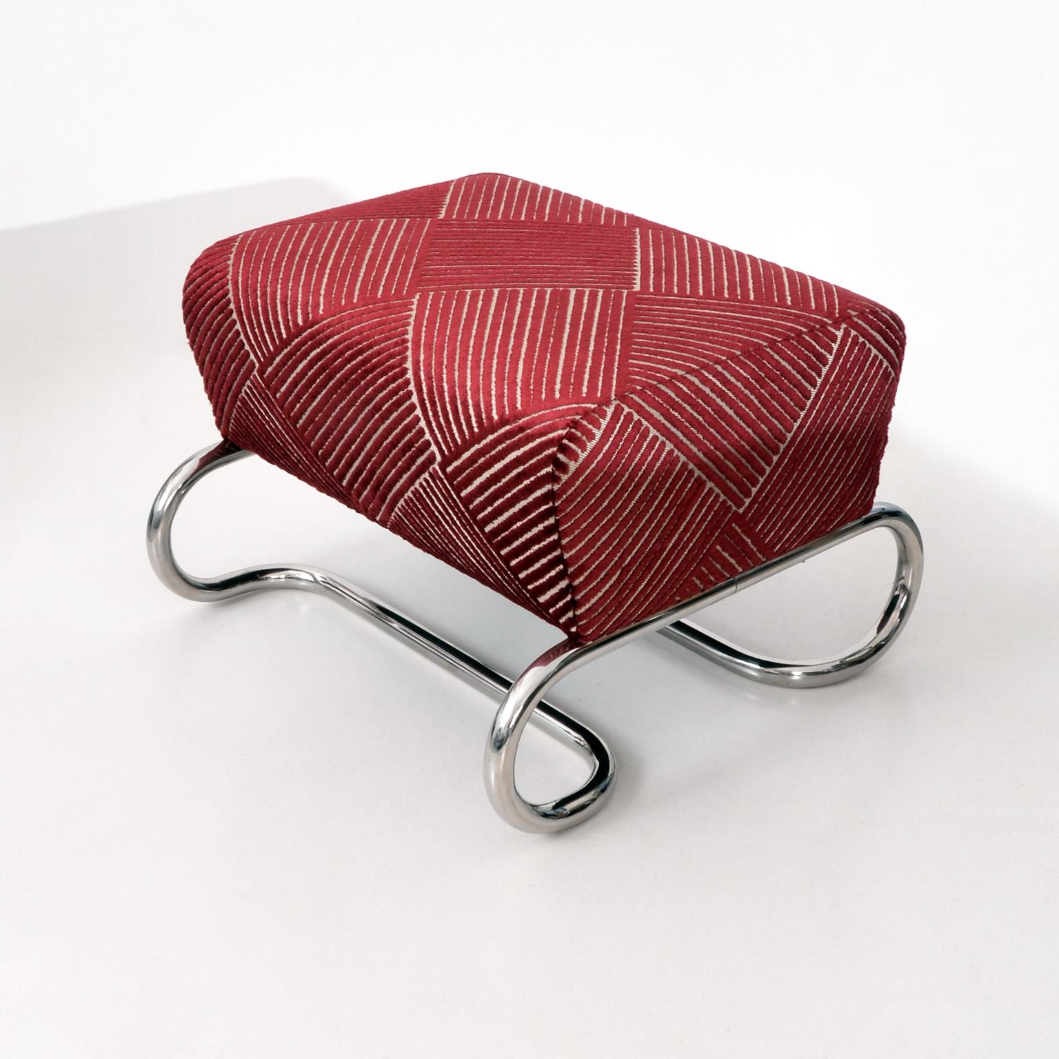 Plated Modernist Customizable Tubular Steel Stool, Fabric / Leather Upholstery For Sale
